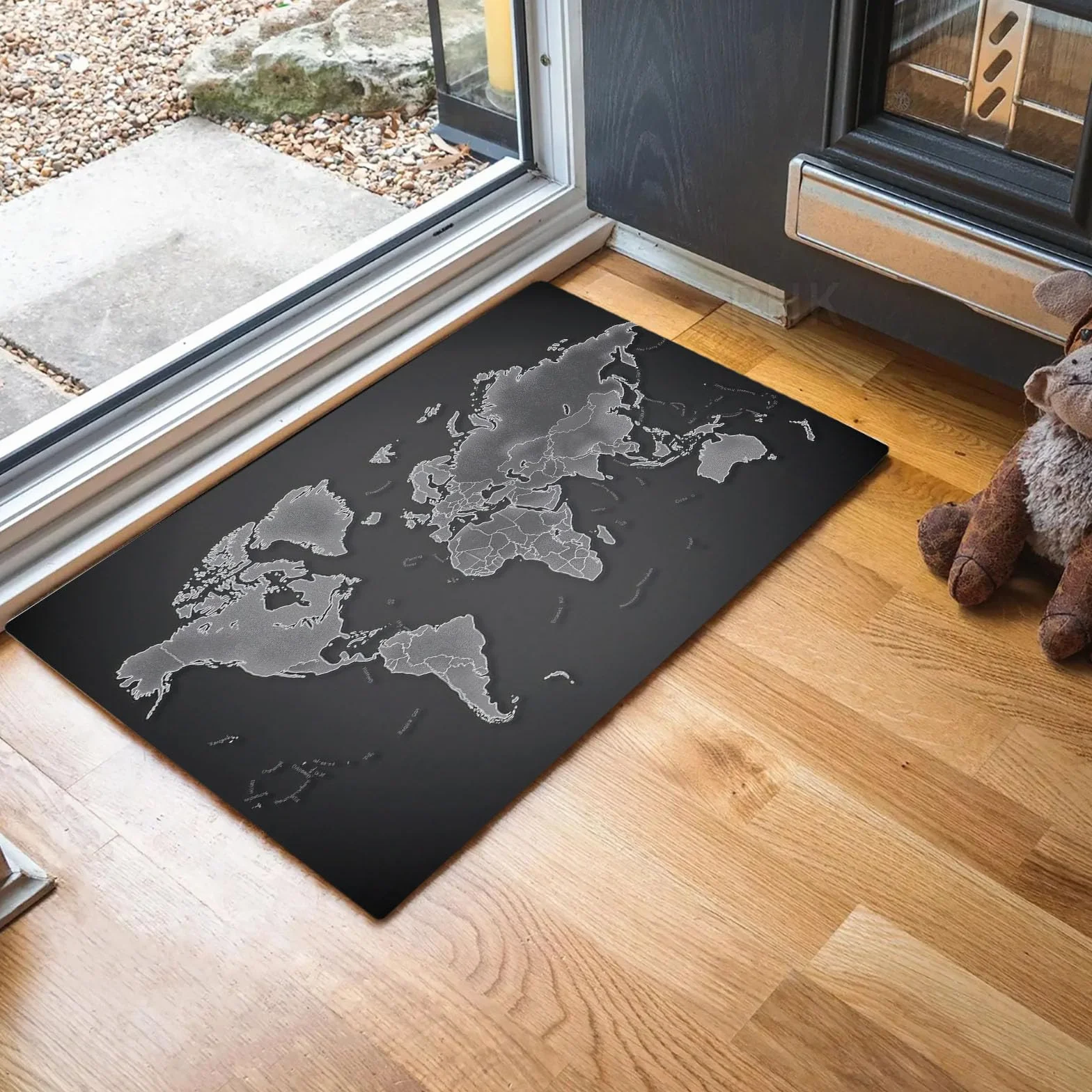 Felpudo Entrada Casa, Alfombra Entrada Casa Absorbente,Mapa del Mundo Abstracto Alfombra Exterior,Estilo Minimalista Moderno Alfombrilla Antideslizante De La Casa,60 X 90 Cm,Gris