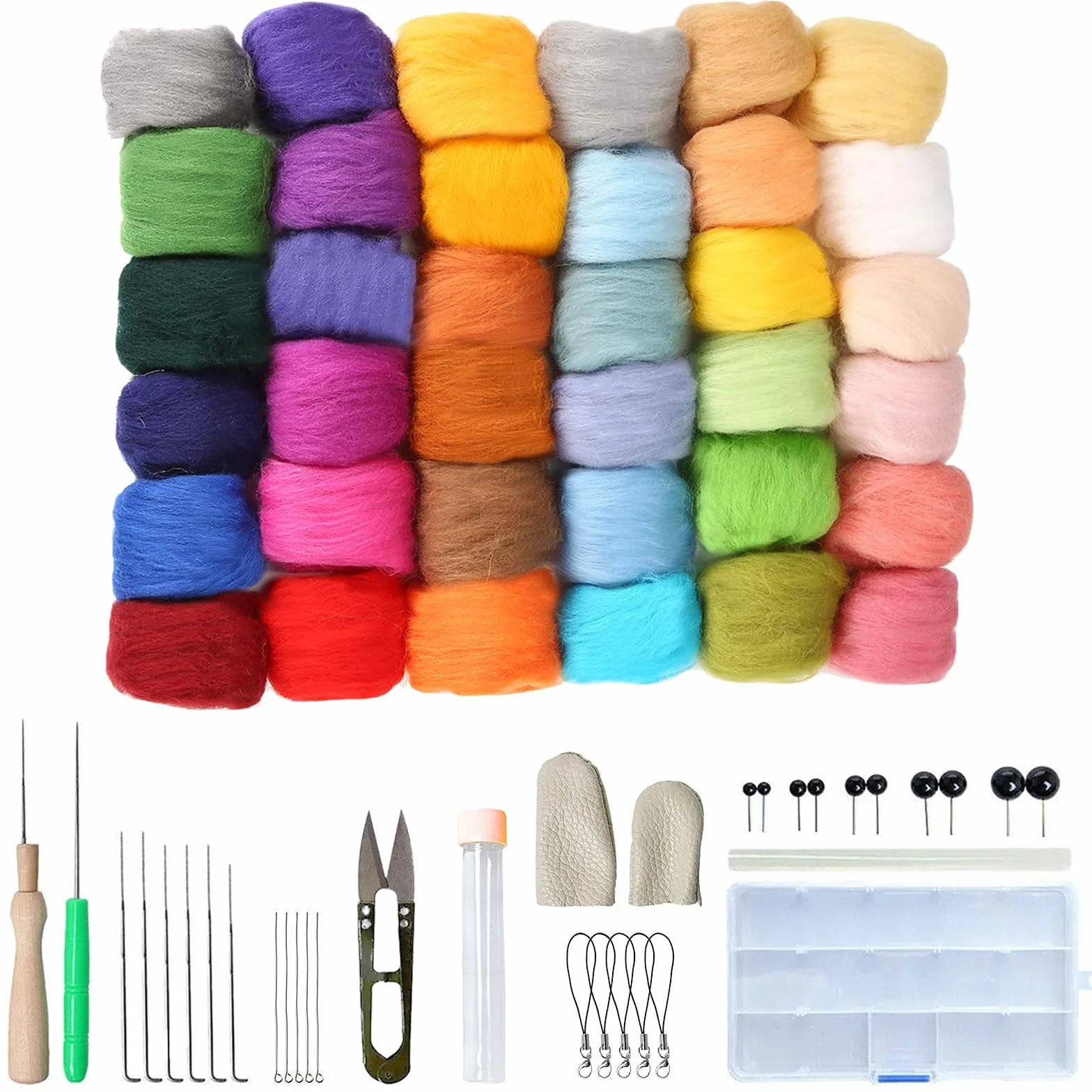 Vueinrg Kit de Fieltro de Aguja - 36 Colores Lana Roving, Juego Con Kit de Costura Para Trabajos Hechos a Mano y Muñecos de Bricolaje (3g/Colores)