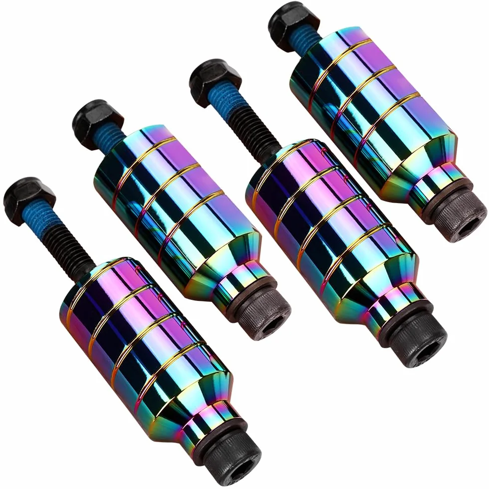 Pegs para patinete – 2 unidades Pro Stunt Scooter Pegs Rainbow negro con eje de 12,9 niveles y tuerca de fijación | aluminio PRO Roller Pegs | 5050s Grinds
