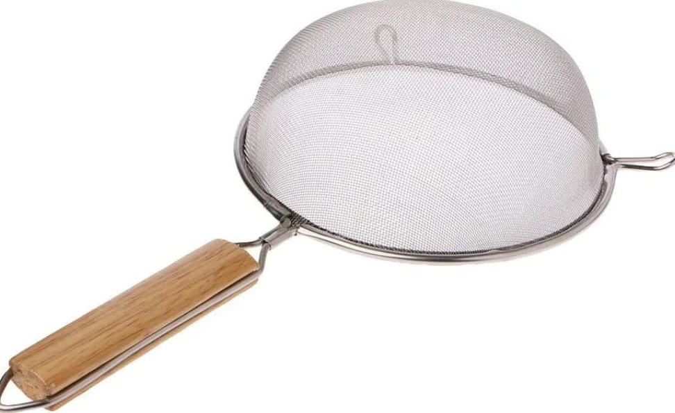 Colador de acero inoxidable Colador Colador Tamiz Cuchara de fideos de mango largo, Colador de harina, Colador de malla fina-18.5cm