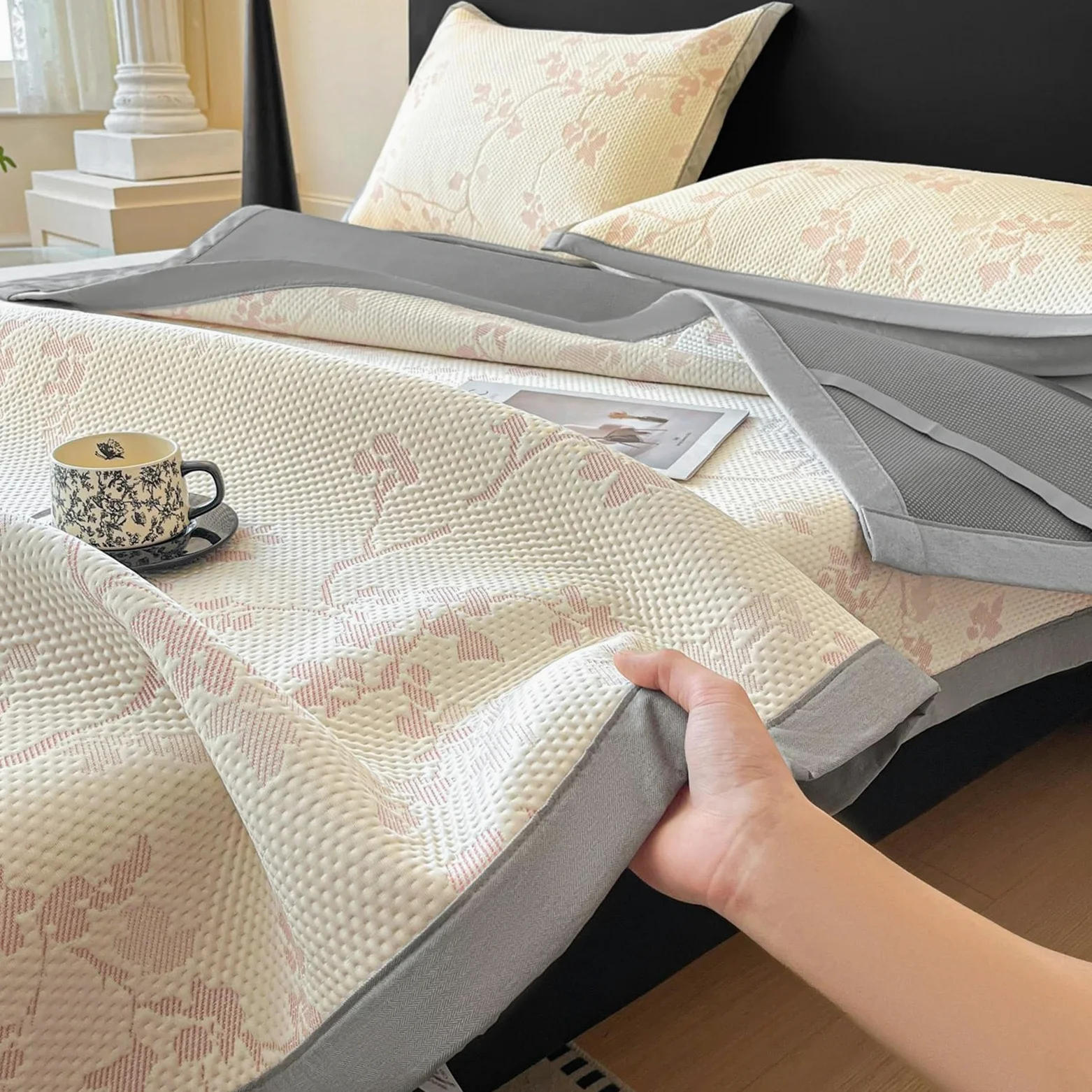 Juego de sábanas de enfriamiento 3D, de seda de hielo, transpirable, con 2 fundas de almohada, suave, lavable a máquina, almohadilla de colchón refrescante para personas que duermen con calor (180 x