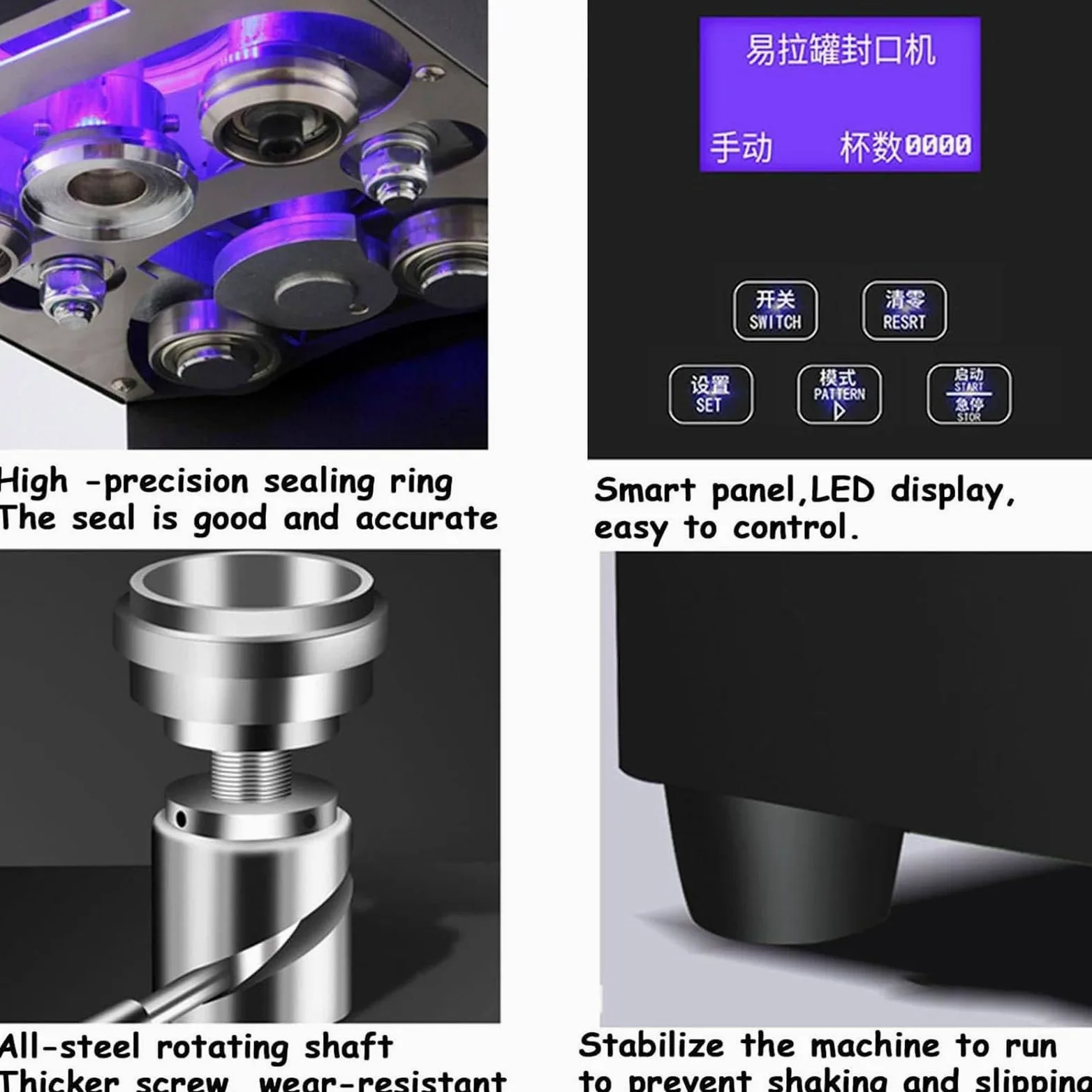 Máquina selladora de latas totalmente automática, 370 W, 55 mm, altura ajustable con pantalla LED para uso doméstico y comercial