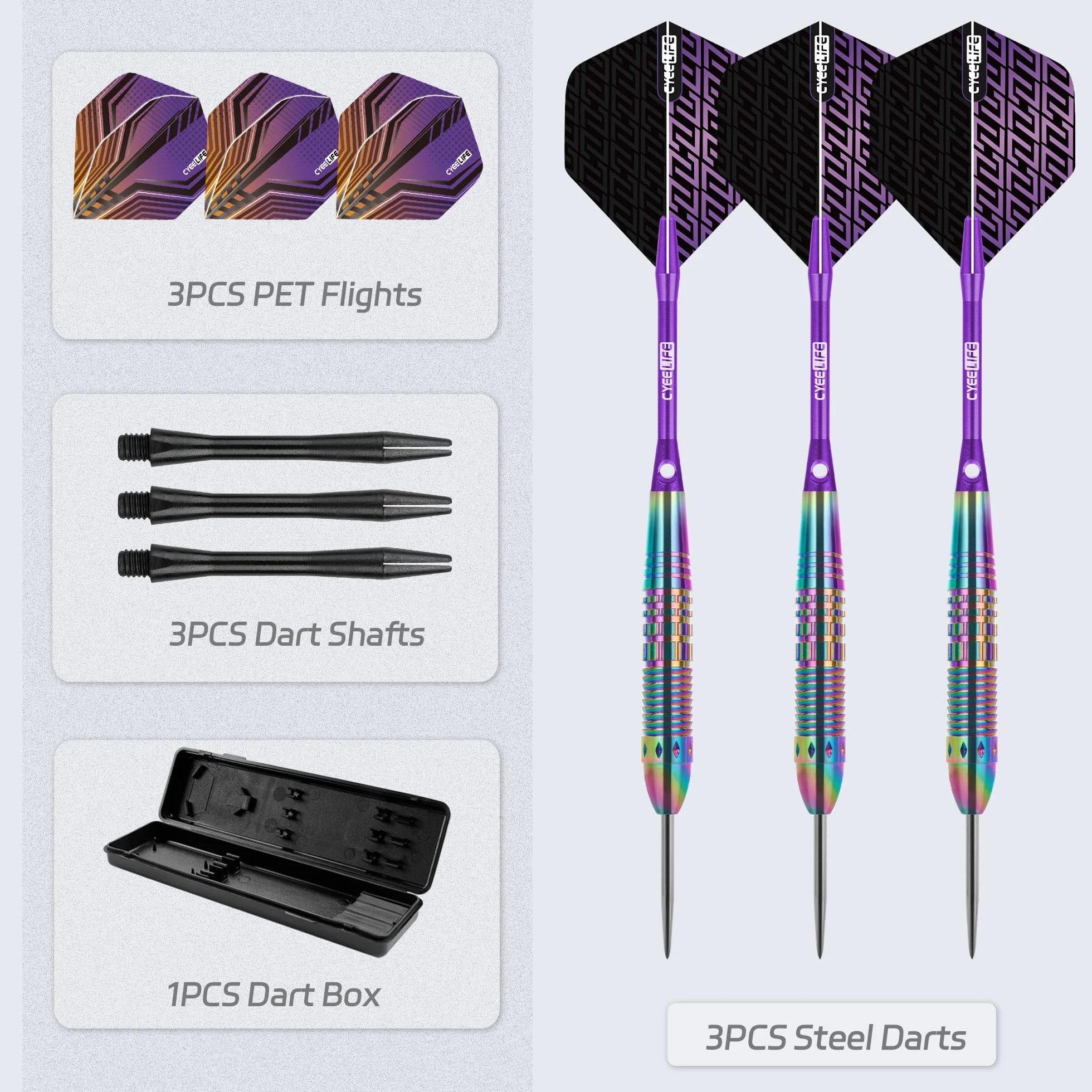 CyeeLife Set de Dardos de Latón 24g con Barrel y Punta de Acero, 3 Dardos con 6 Puestos y Vuelos, Incluye Caja