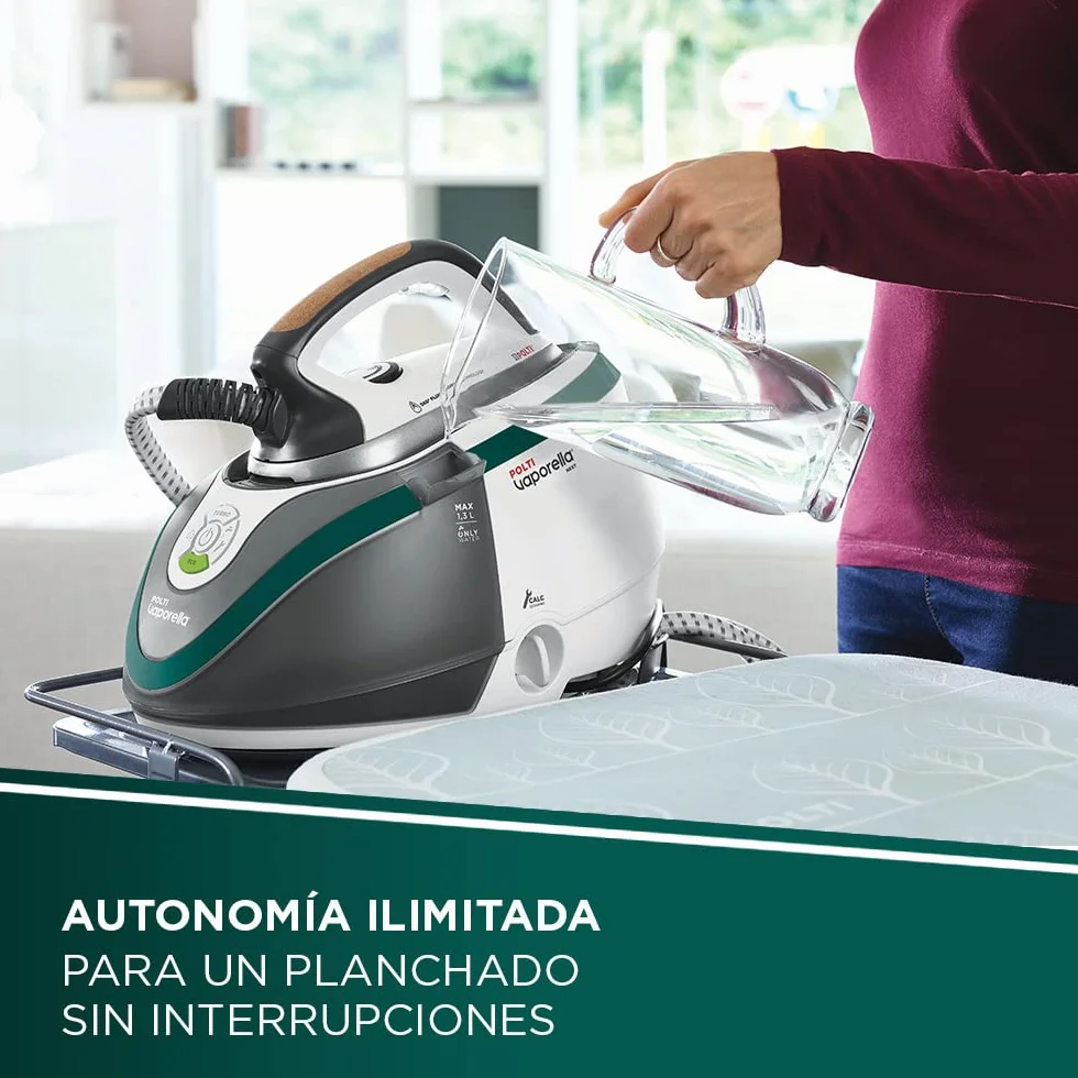 Polti Vaporella Next VN18.65, Centro de Planchado con Caldera de Alta Presión Max 7.2 Bar, Potencia 2200 W, Función Turbo y Eco, Autonomía ilimitada, Depósito 1.3 L, Steam Pulse 450g, Blanco y Verde