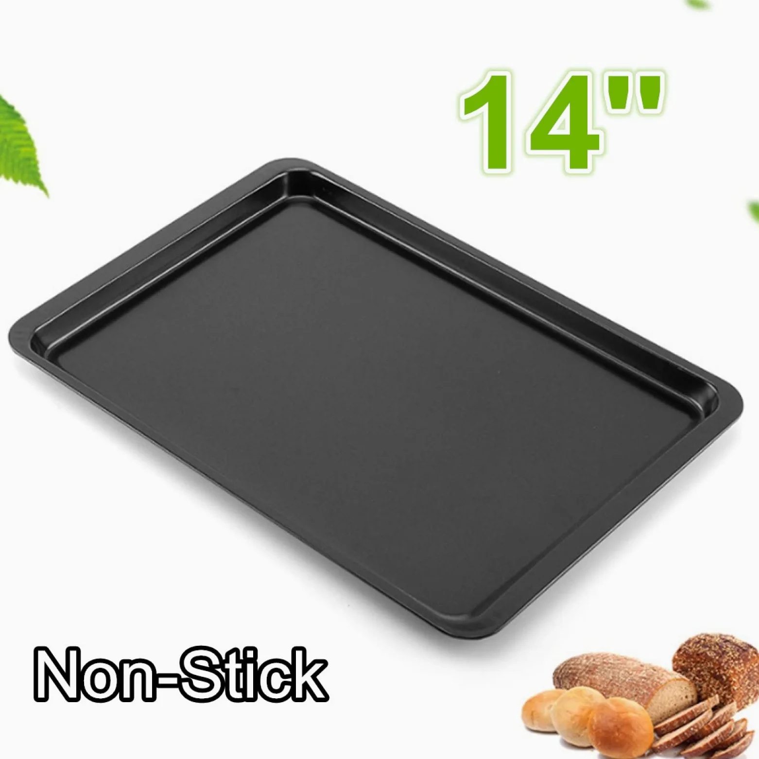 Bandeja para hornear de metal rectangular de acero al carbono antiadherente bandeja para hornear pan bandeja para hornear horno negro bandeja para hornear DIY sartenes para hornear 14 pulgadas