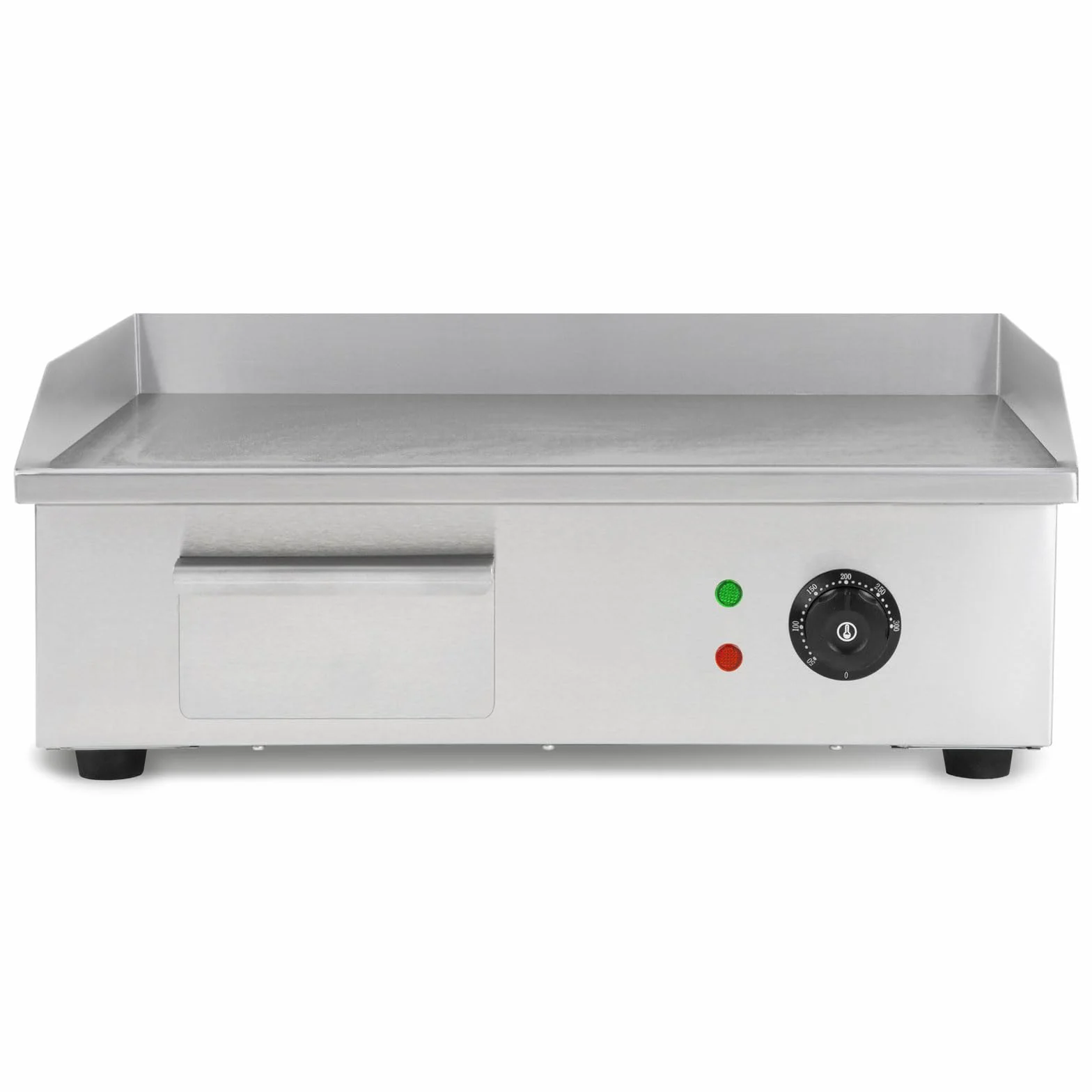 VERTES Plancha profesional de 3000 W en acero inoxidable, superficie de grill lisa de 55 x 35 cm, termostato, temperatura de 50-300 °C, protección contra salpicaduras y calor, bandeja recogegrasa