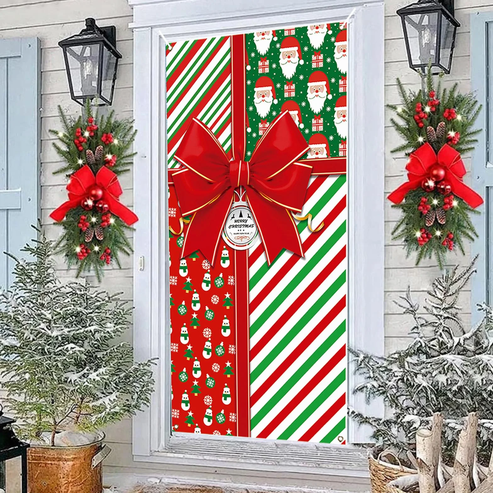 Decoracion Puerta Navidad 90 x 180 cm, Cubierta de Puerta Arco Navideños, Cortina Puerta Banner Navidad para Invierno Fiesta Decoracion Hogar Casa