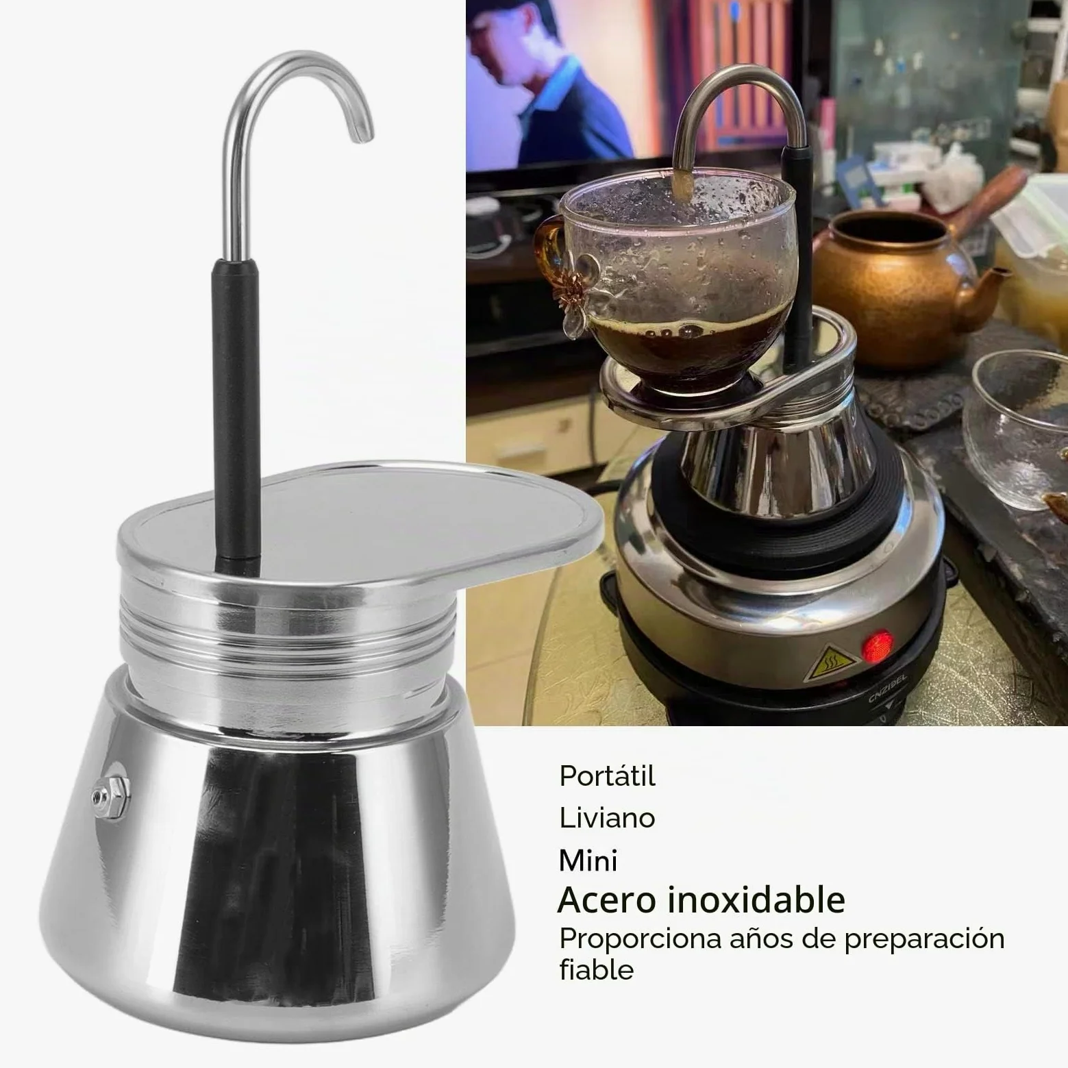 Topiky Moka de 1 Taza, Espresso Italiana de Acero Inoxidable, Moka para Estufa, Portátil de Gran Capacidad DIY, 101 a 500 Ml