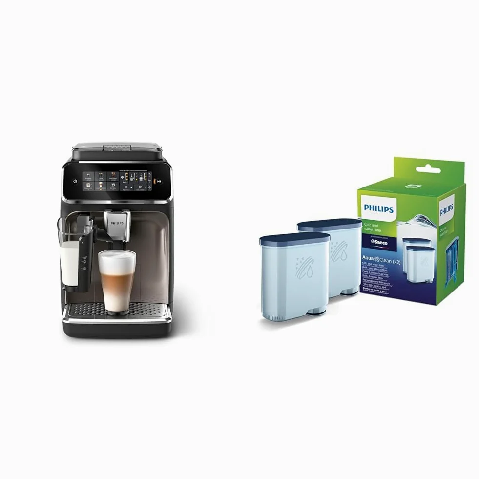Cafetera espresso totalmente automática Philips Serie 3300-6 bebidas y filtro de agua y cal Philips AquaClean para cafetera espresso, sin descalcificación hasta 5000 tazas, paquete doble