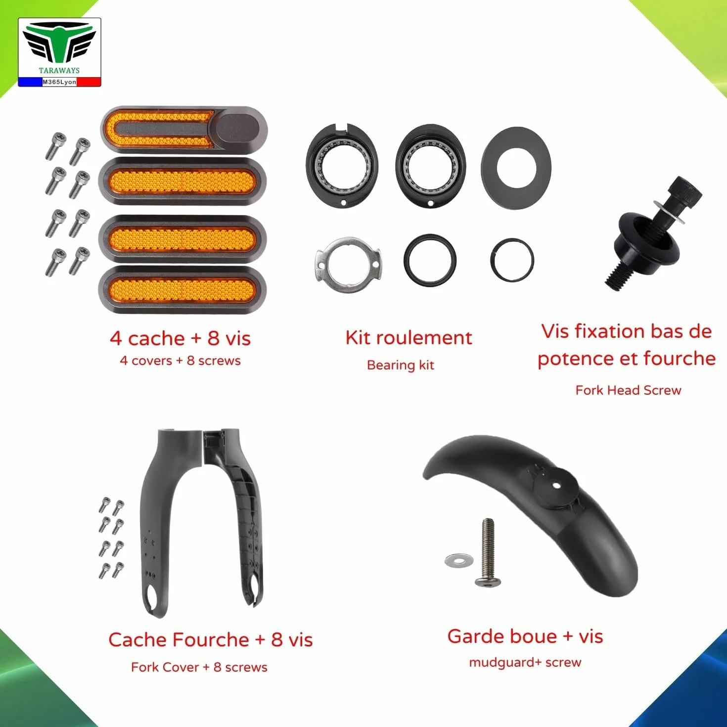 Horquilla delantera para patinete Xiaomi M365, M365 Pro, Pro2, Essential y 1S (tenedor + accesorios- Negro)