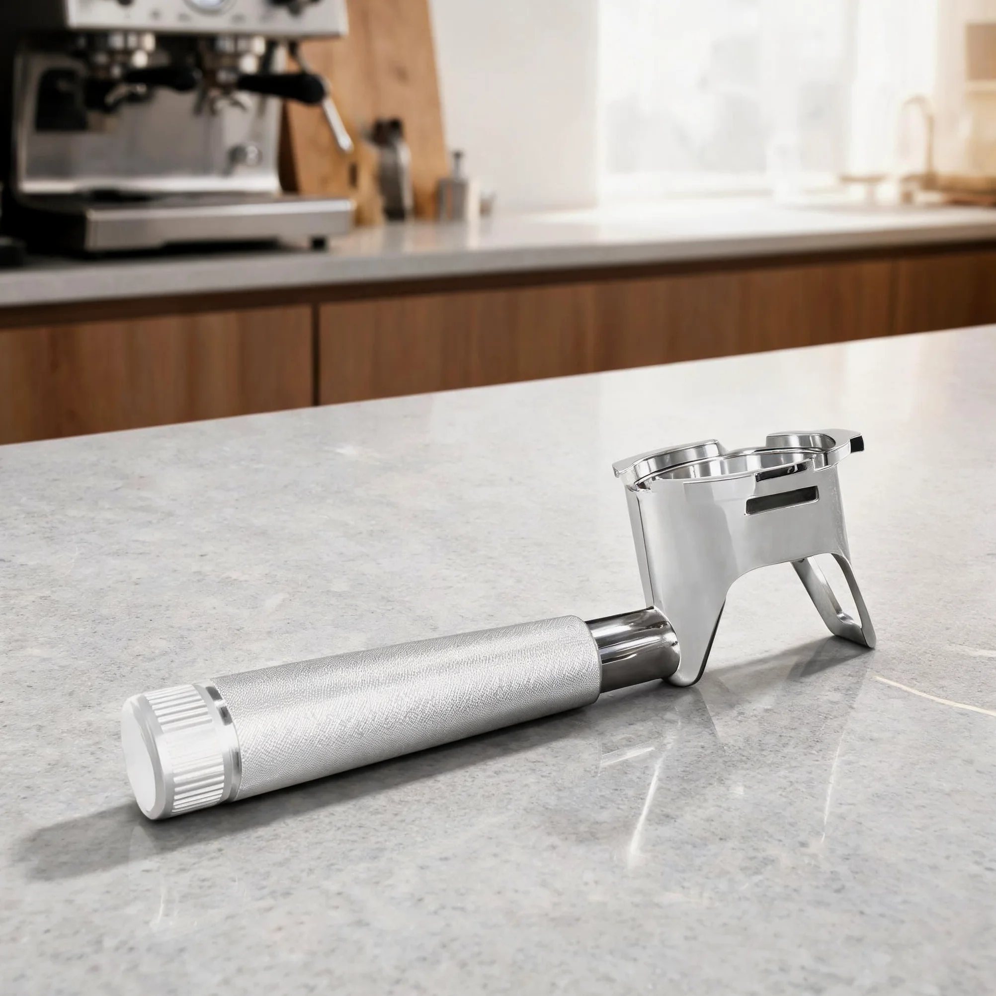 Portafiltro de acero inoxidable de 54 mm para cafeteras espresso NJ ES501 ES601 ES701, mango de aluminio ergonómico, compatible con grupo de 54 mm, duradero y fácil de limpiar, negro y plateado (plata