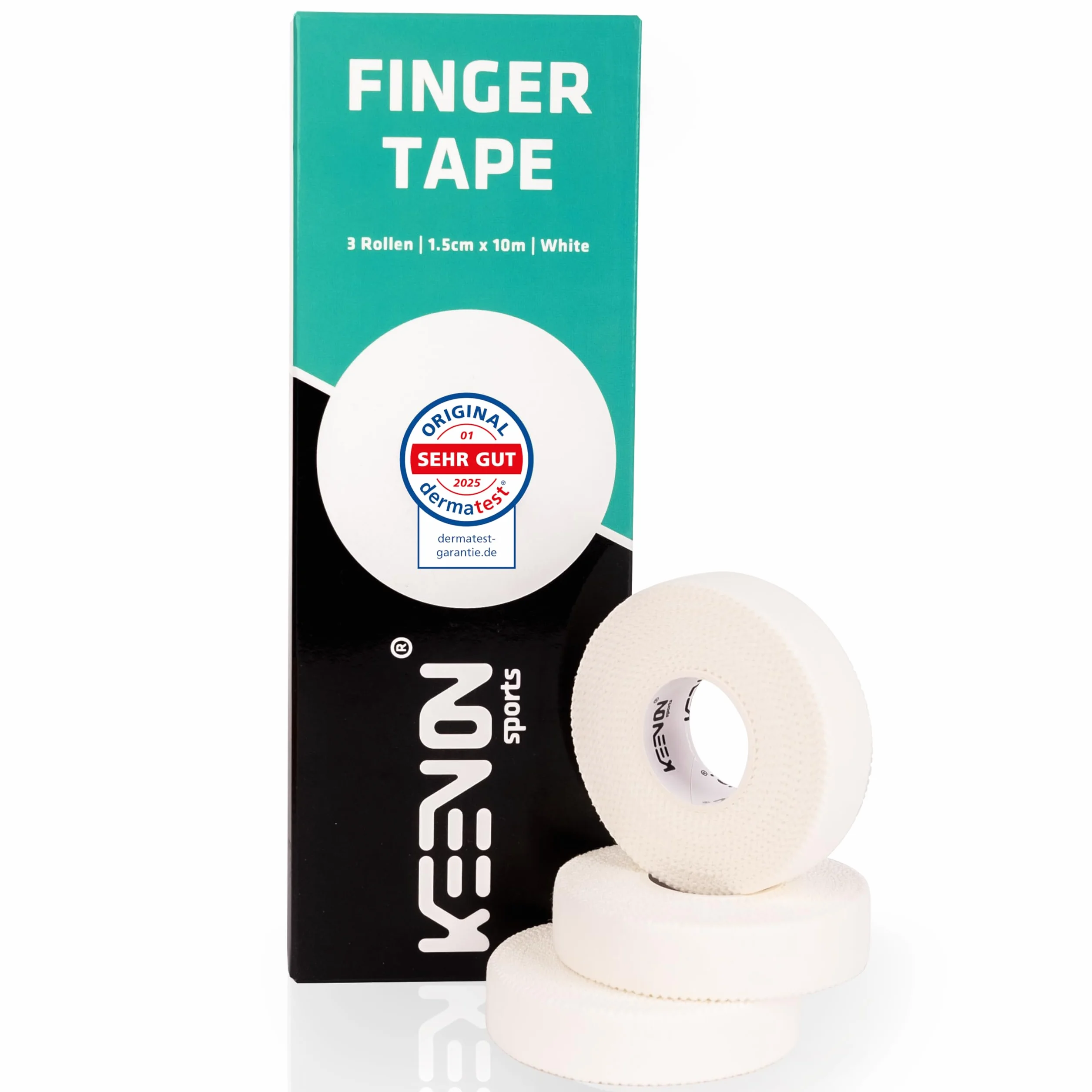 keenon sports® Boulder Tape - Cinta de escalada para deportes de fuerza, voleibol, baloncesto, balonmano, 3 rollos de 10 m, 1,5 cm de ancho, color blanco