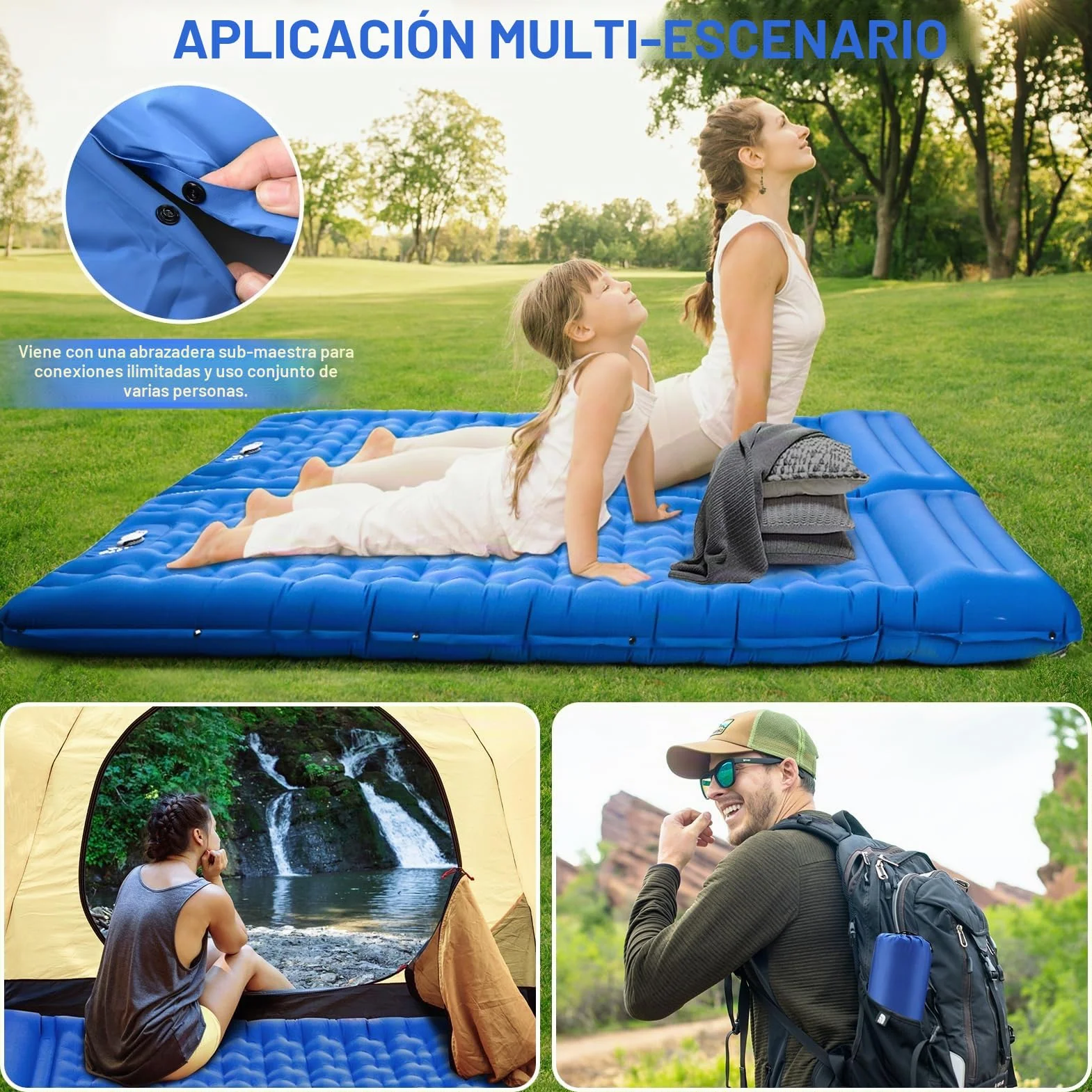 Colchón Hinchable Mejorada 13 cm con Almohada Incorporada y Bomba Inflable para Acampar y Viajar Azul