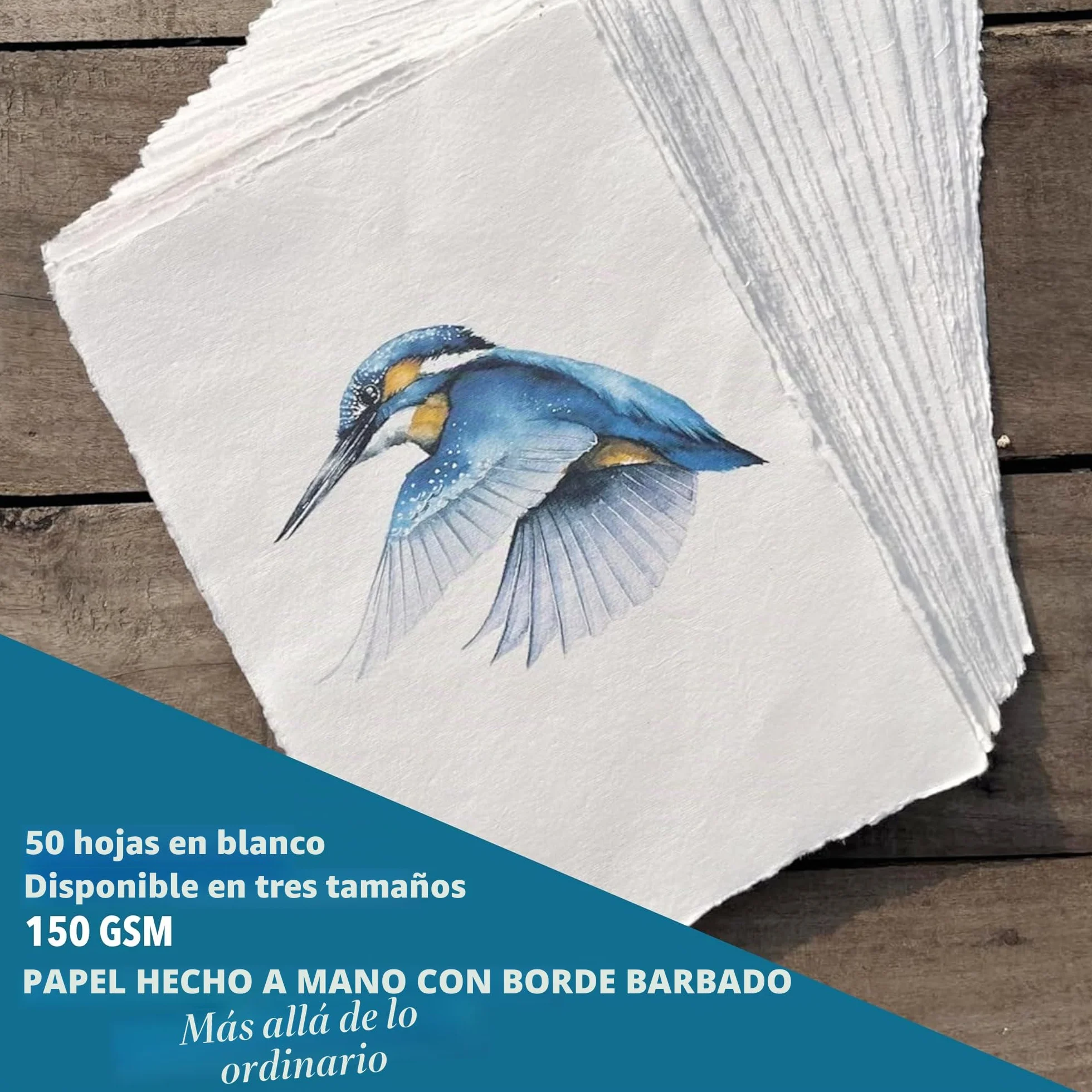 Wanderings Papel Hecho a Mano con Borde Desgarrado Verde - 4x6" / 10,5x15 cm - Paquete de 50 - Acuarela/Técnicas Mixtas - Save the Date, Tarjetas, Notas, Manualidades DIY - 150 GSM