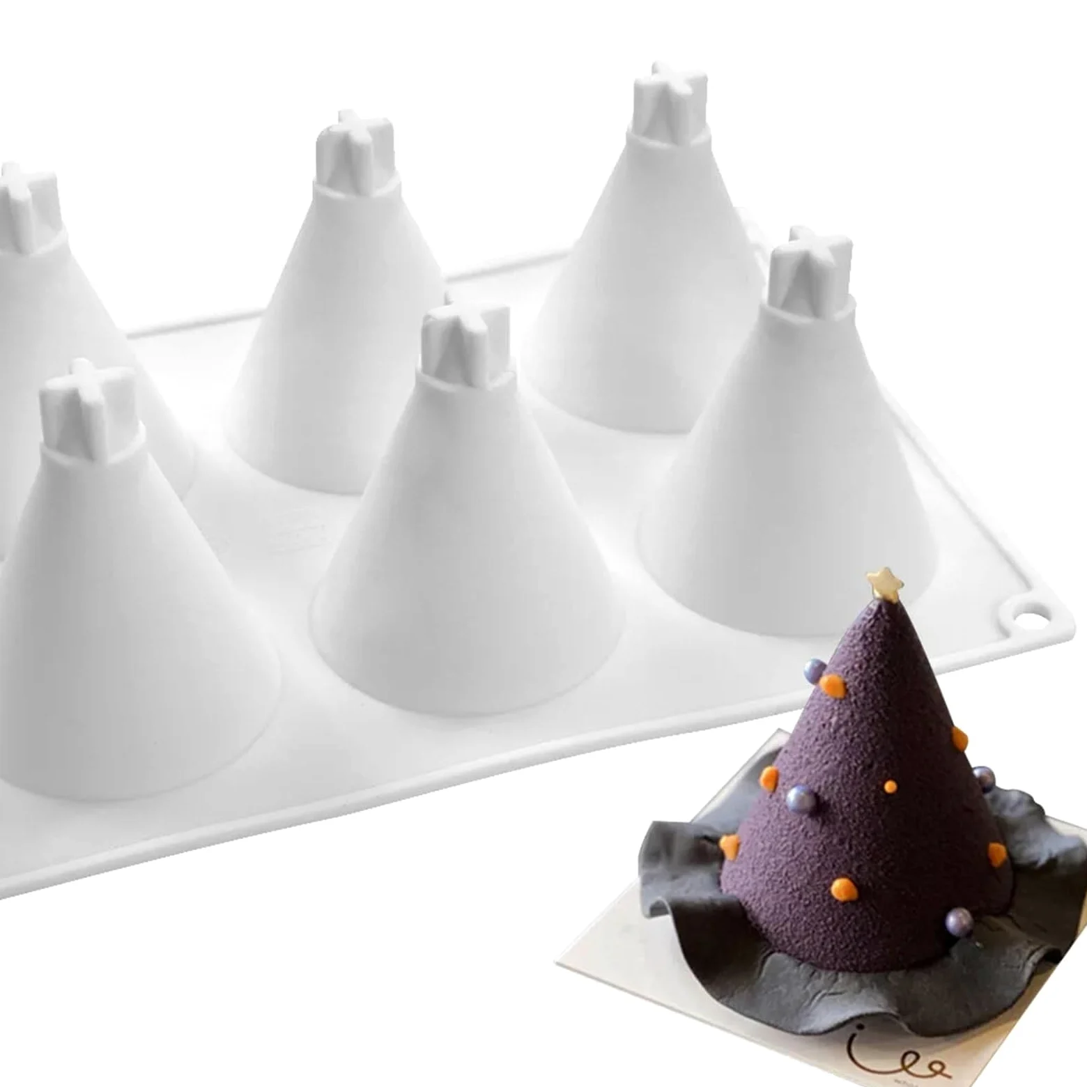 Molde de silicona for Mousse árbol Navidad, cono 8 eslabones, bricolaje, postre, pastel, hornear, vela, 2 uds para Velas
