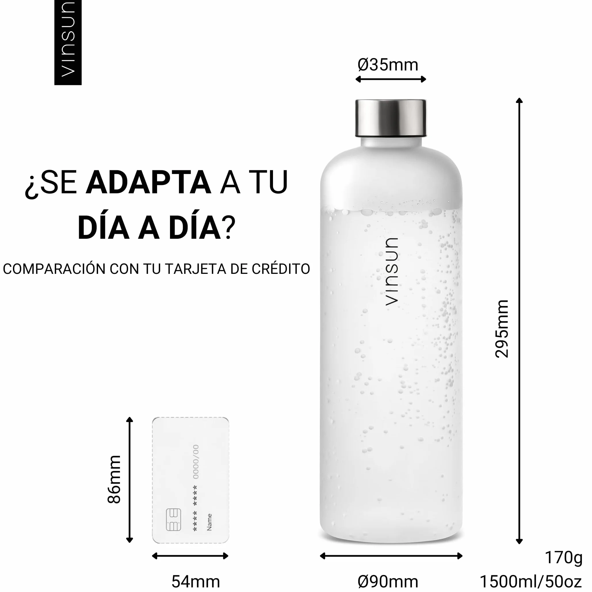Vinsun Botella Agua 1,5L Transparente sin BPA Tritan Reutilizable a Prueba de Fugas Cantimplora ligera