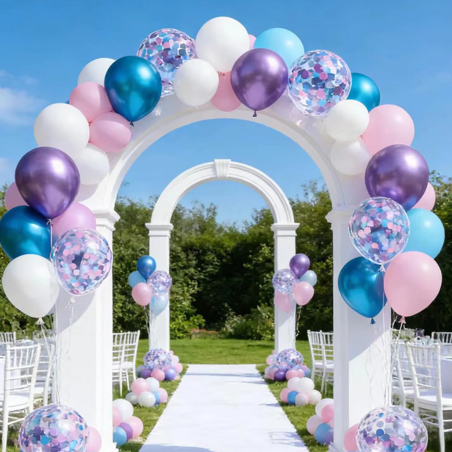 Globos Rosa Morado Azul, 60 Piezas Globo Rosa Morado Blanco Azul Con Globo De Confetti Dorado, Globos Púrpura Pink Para Fiesta Cumpleaños Baby Shower Niña Decoraciones Género Despedida de Soltera