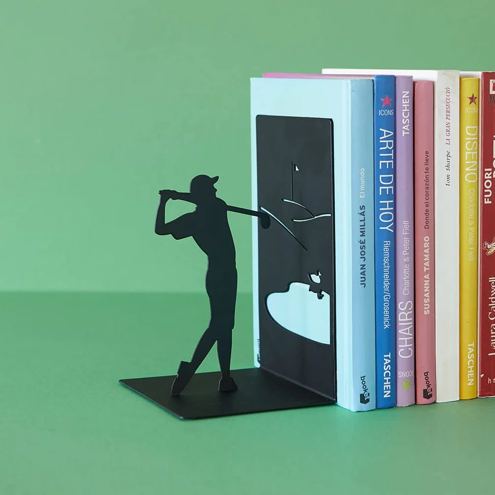 Balvi Sujetalibros Backswing Color Negro Soporte para Libros de estantería con Jugador de Golf Metal