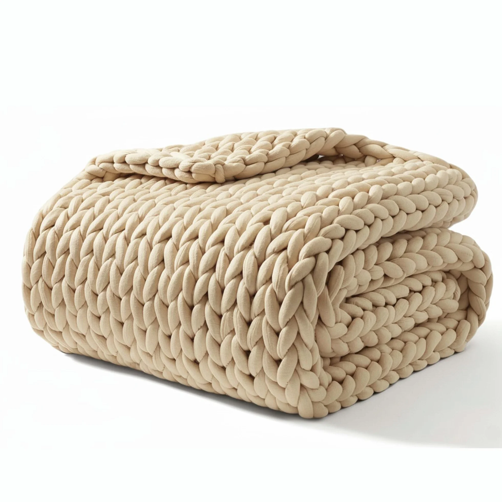 SIESTA Manta Pesada (Heavy Blanket) – Diseño Trenzado Premium Beige (7 kg) - Manta Ponderada Que Reduce Ansiedad y Ayuda a Dormir Profundo – 100% rPET Sostenible, Transpirable y Lavable a Máquina