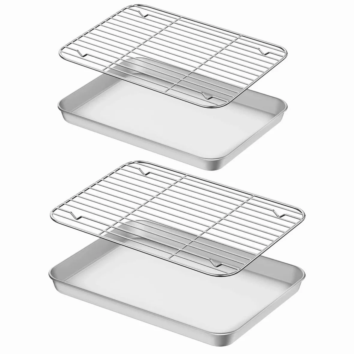 Juego de 2 Bandejas para Horno con Rejilla de Acero Inoxidable, Duraderas y Resistentes, Ideales para Hornear y Enfriar Alimentos en Cocina