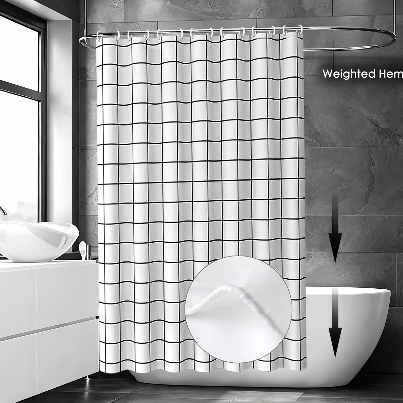 Cortina de Ducha Impermeable 260 x 290 cm Cortina de Ducha de Poliéster - Resistente Al Moho y Al Moho, Tela Repelente Agua, 100% Poliéster, con Ojales y Anillos, Cuadrado