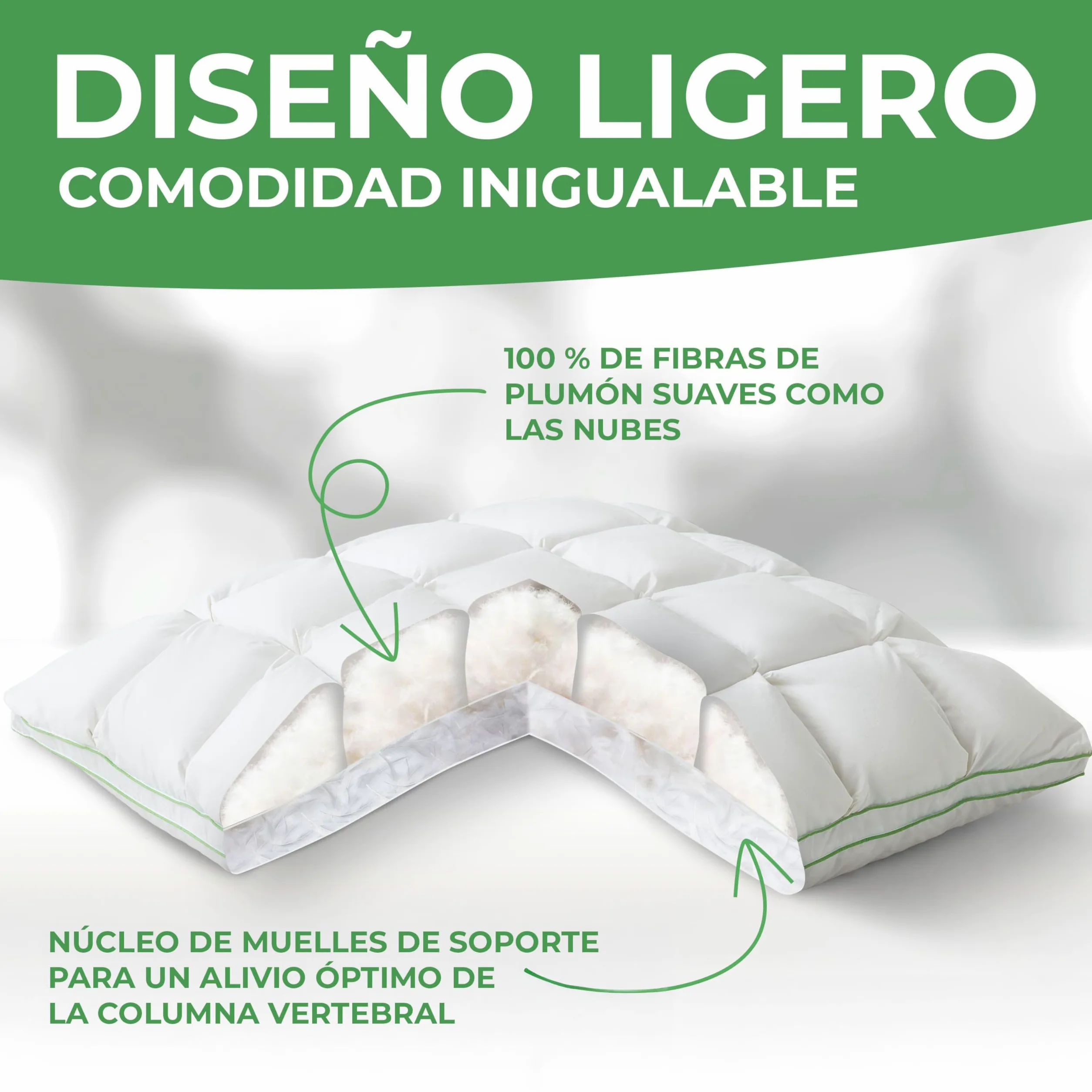 Welldora Almohada Premium 50x70 cm, 100% Fibras de plumón y Plumas, Media | Diseño de nubes para máximo confort | De lado y boca arriba | Oeko-Tex | Dermatest “Muy bueno” | Prestigiosa marca suiza
