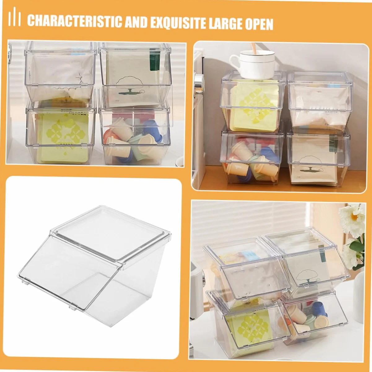 LIFKOME Organizador De Bolsitas De Té y Café Acrílico, 4 Piezas, Compacto y Transparente, Resistente y Liviano, Para Cocina y Despensa, Caja Apilable Capacidad Grande