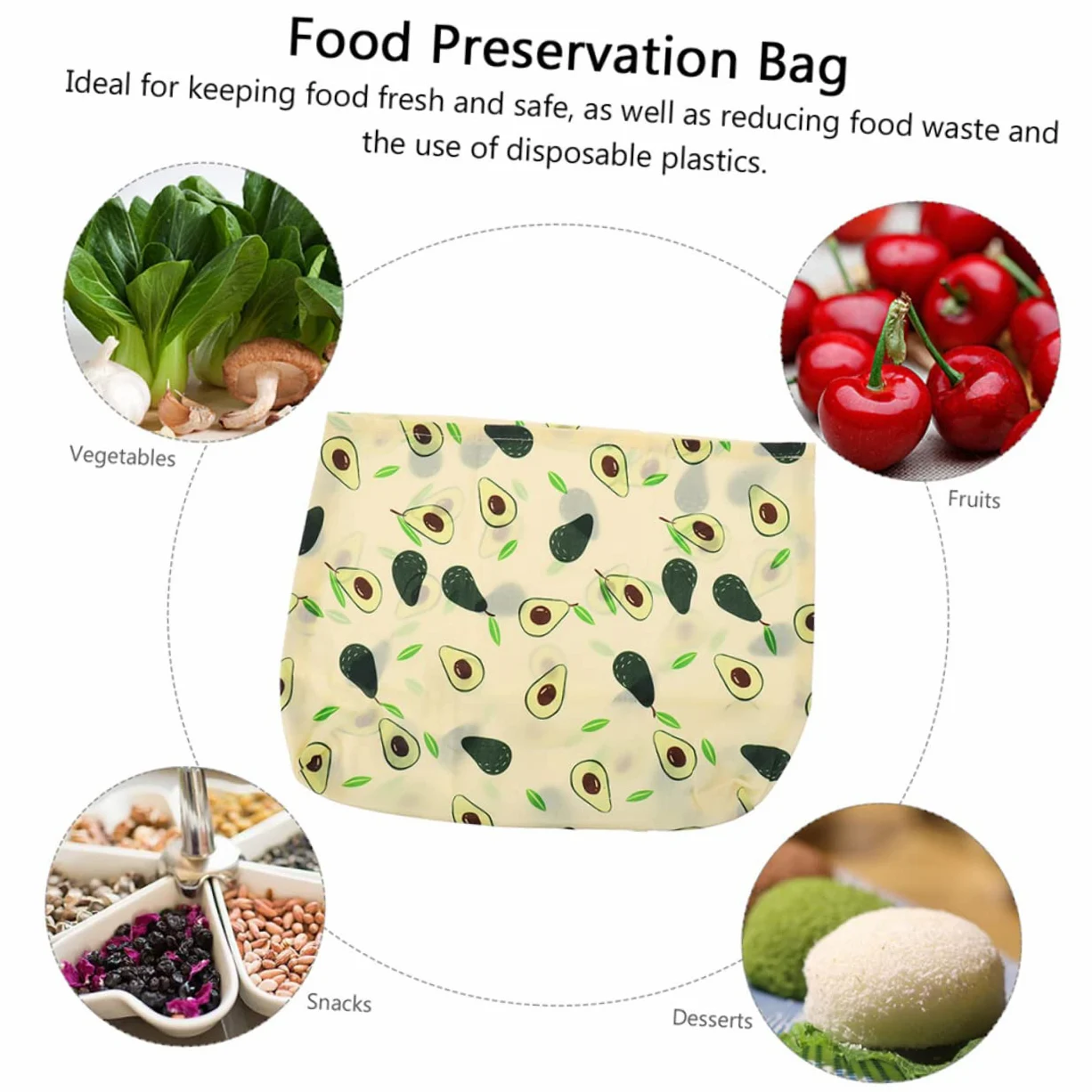 3piezas Bolsas De Almacenamiento De Alimentos De Cera De Abeja Reutilizables Envolturas De Algodón Biodegradables para Frutas Verduras y Snacks Certificadas por
