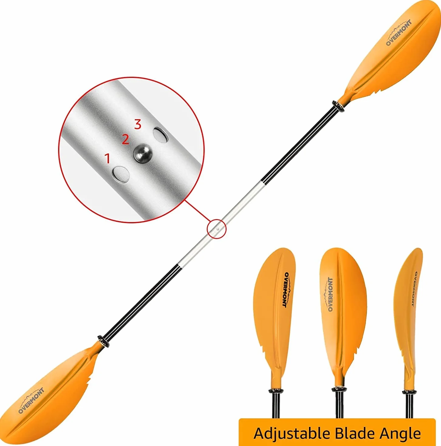 Overmont Remos Aluminio Doble Convertibles 3 Angulos Ajustables Longitud 222cm Sup Kayak Piragua Canoa Barco Negro Rojo Naranja