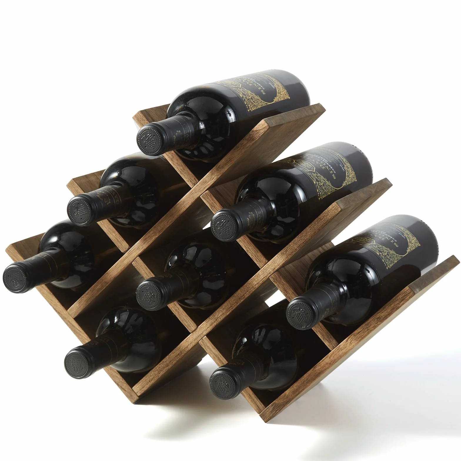 KIRIGEN Wein- & Glas-Organizer aus Holz – Präsentierregal für 8 Flaschen (3-stufig) – Vielseitig für Küche, Esszimmer Oder als Geschenk, Color Marrón