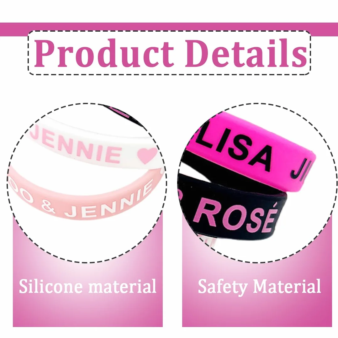 Pulsera Blackpink,Pulsera Silicona BP,Kpop Merchandise,Pulsera Amistad,Pulseras de Goma,Pulsera Ajustable para Fan Cumpleaños Creativo,4Pcs