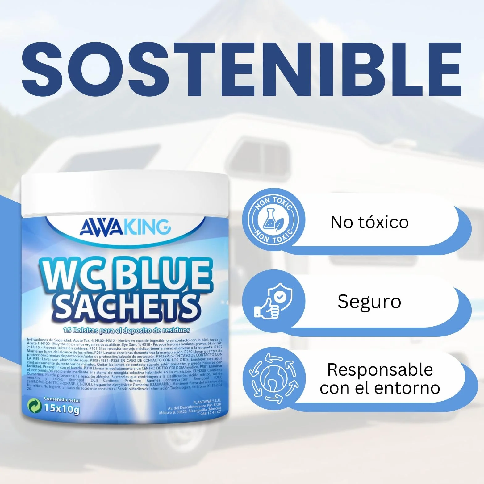 Pastillas WC Quimico Autocaravana AWAKING Blue Sachets 15ud Higieniza Desodoriza Concentrada