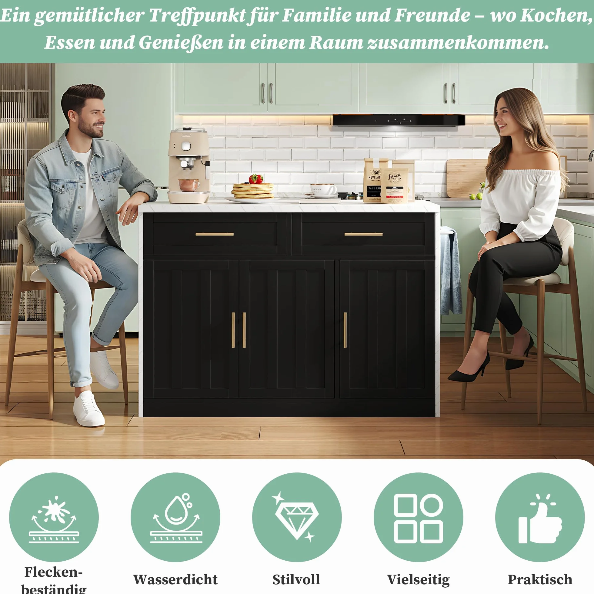 120 x 60 x 91 cm, isla de cocina, enchufes, puertos USB, cable de alimentación de 1,5 m de largo, estantes ajustables, asas de metal, toalleros, zonas de bar, adecuado para apartamentos, cocinas y