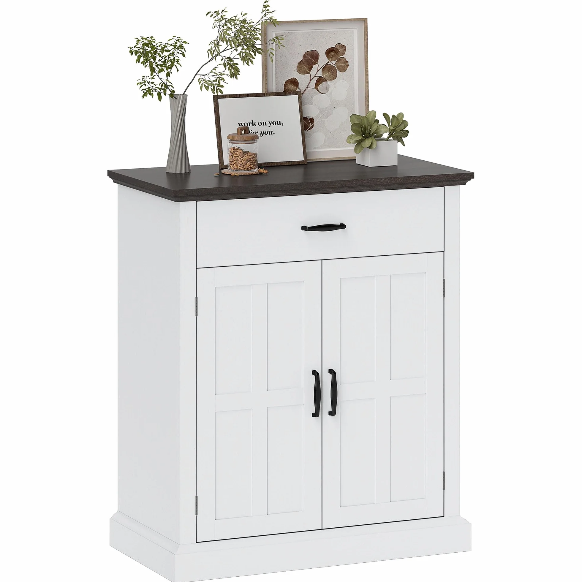 HOMCOM Aparador de 2 Puertas Aparador para Salón Rústico con 1 Cajón Estante Ajustable para Comedor Entrada Blanco 75,2x40x91,5 cm