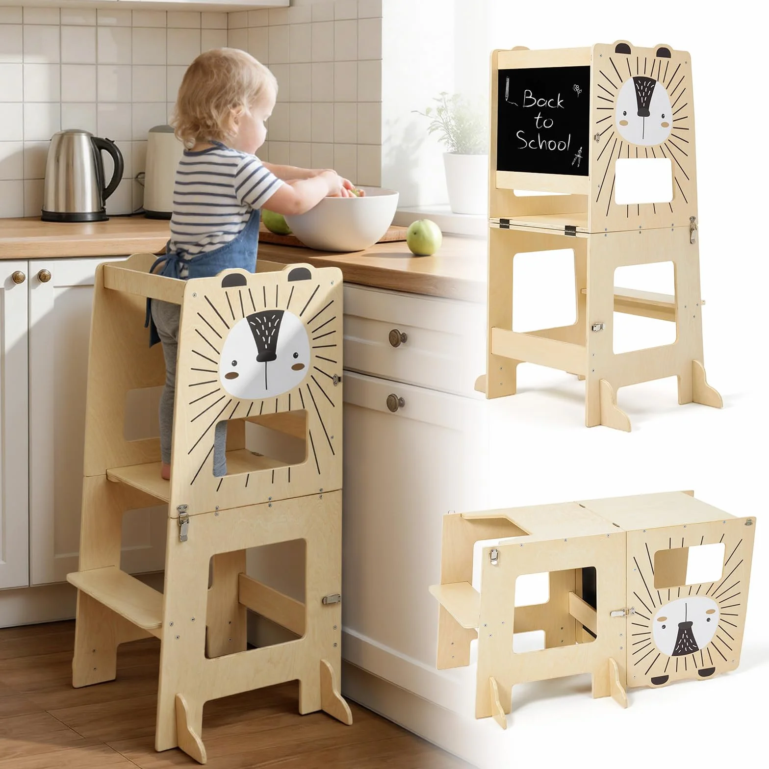 Labebe Torre de aprendizaje plegable Montessori 3 en 1 para niños a partir de 1 año