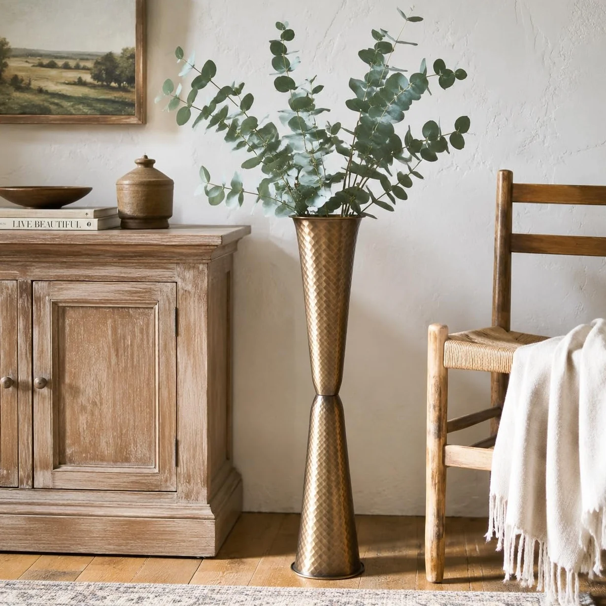 Sziqiqi Jarrones Altos de Piso Vintage: 75cm Jarrones Grandes de Metal para Pampas - Bronce Floreros Altos para Sala de Estar Interior Decoración de Salón Esquina Chimenea Bodas y Hogar | Pesado, grueso, 75 cm, seguro para niños y animales, para Pampas, s