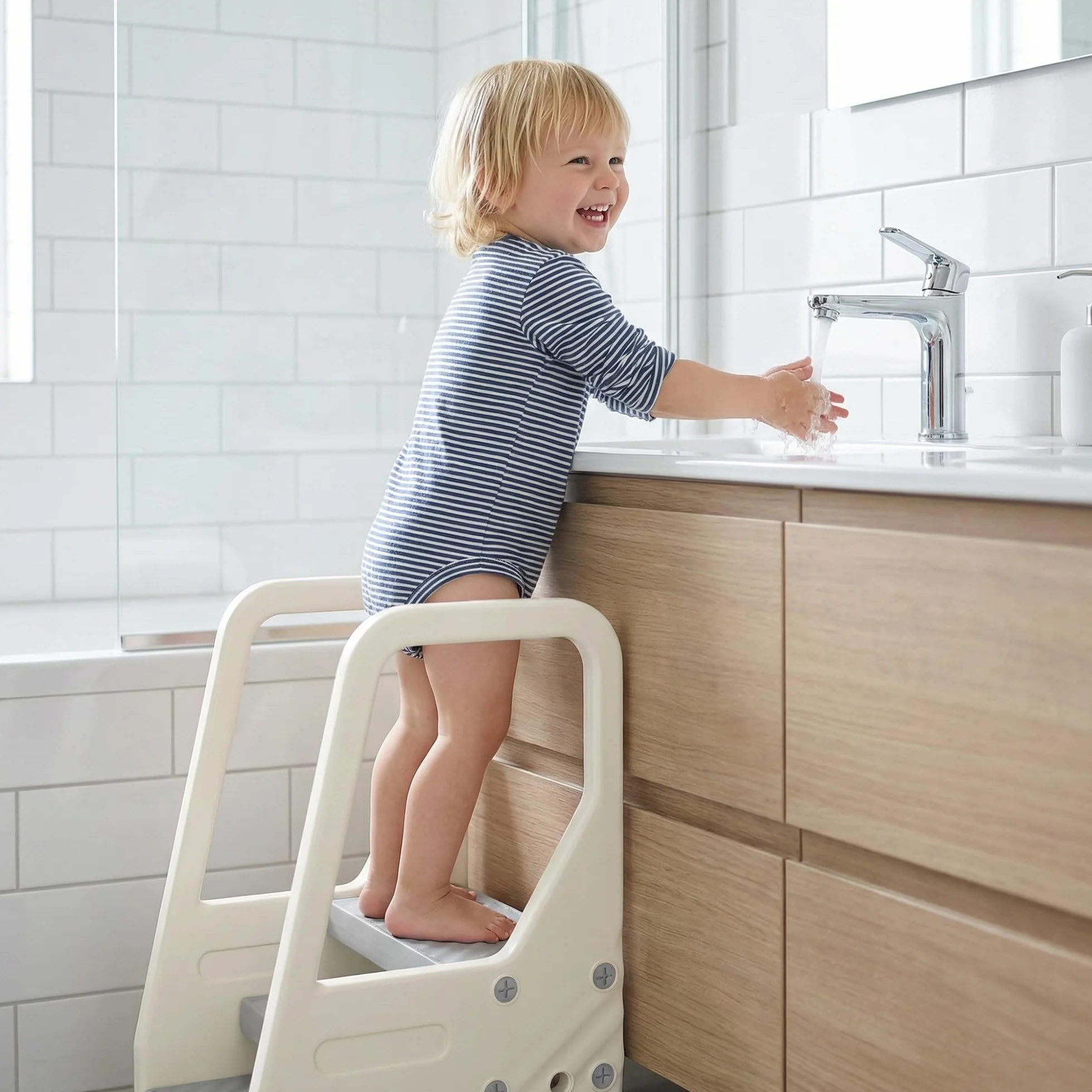 AIYAPLAY Taburete Ajustable para Niños 2-3 Peldaños, Torre de Aprendizaje, Escalera Antideslizante, Gris