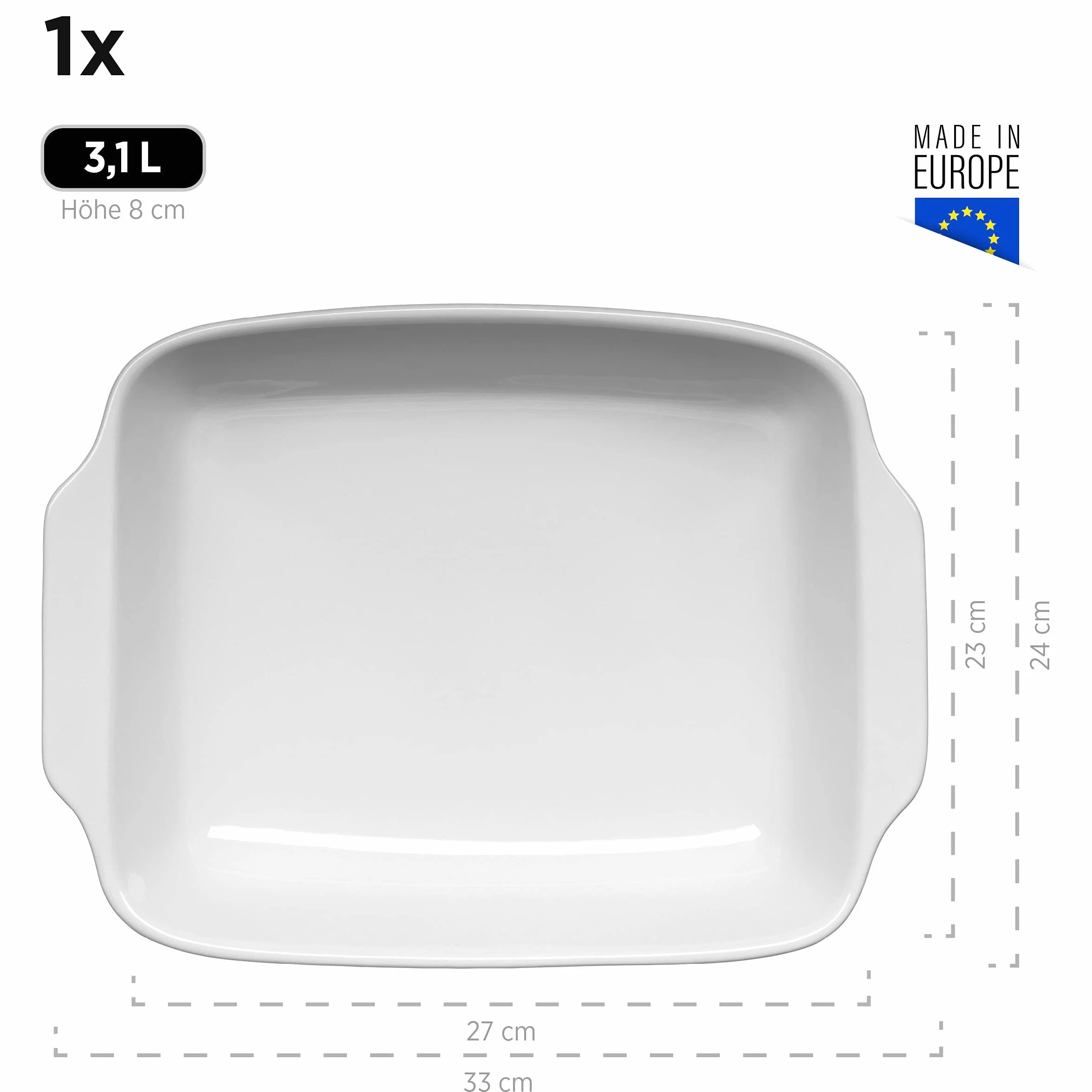 Mäser, Serie Kitchen Time, – Ramequín (25,5 x 19 cm/33 x 24 cm), rectangular, en Juego de 2, EN Color Gris