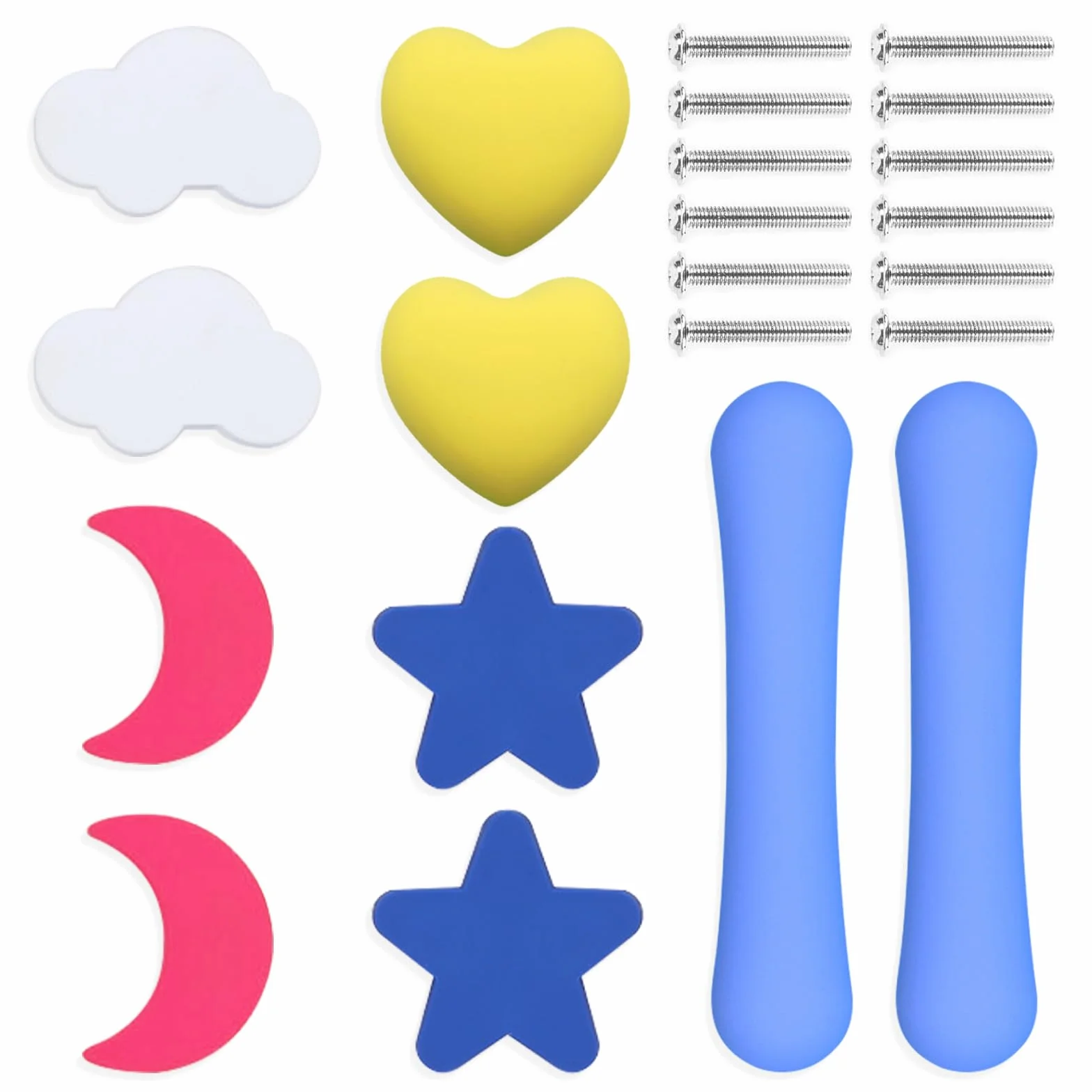 Tiradores para Armarios Infantiles, 10 Pcs Tiradores Cajones con Tornillos Mango Anticolisión de Goma Blanda de Cielo Estrellado de Dibujos Animados para Muebles de Dormitorio Infantiles