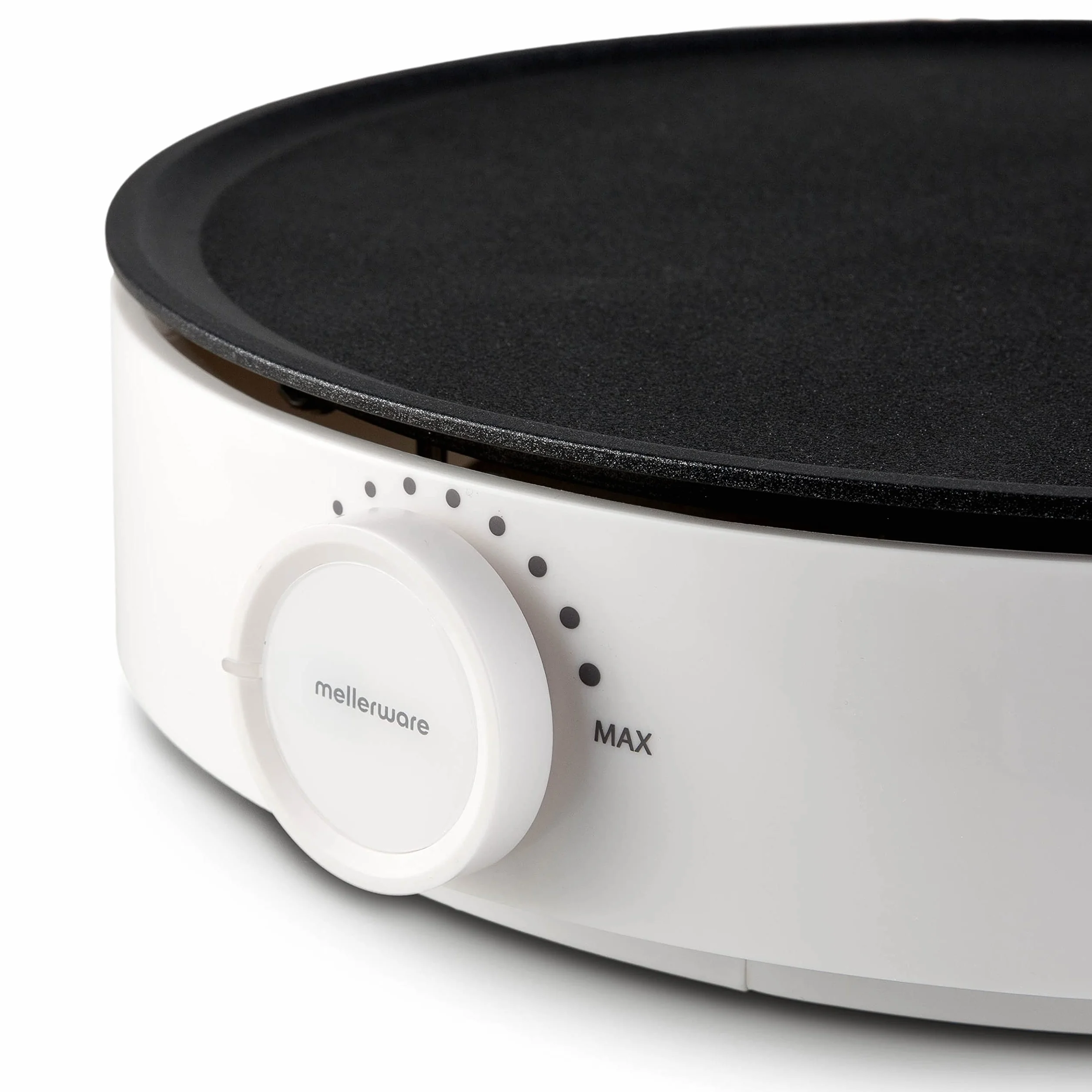 Mellerware - Crepera profesional Slurpy! 1200W | Superficie Antiadherente | Maquina electrica crepes | Termostato regulable | Esparcidores de Madera | Portatil | Maker de comida americana | Blanco