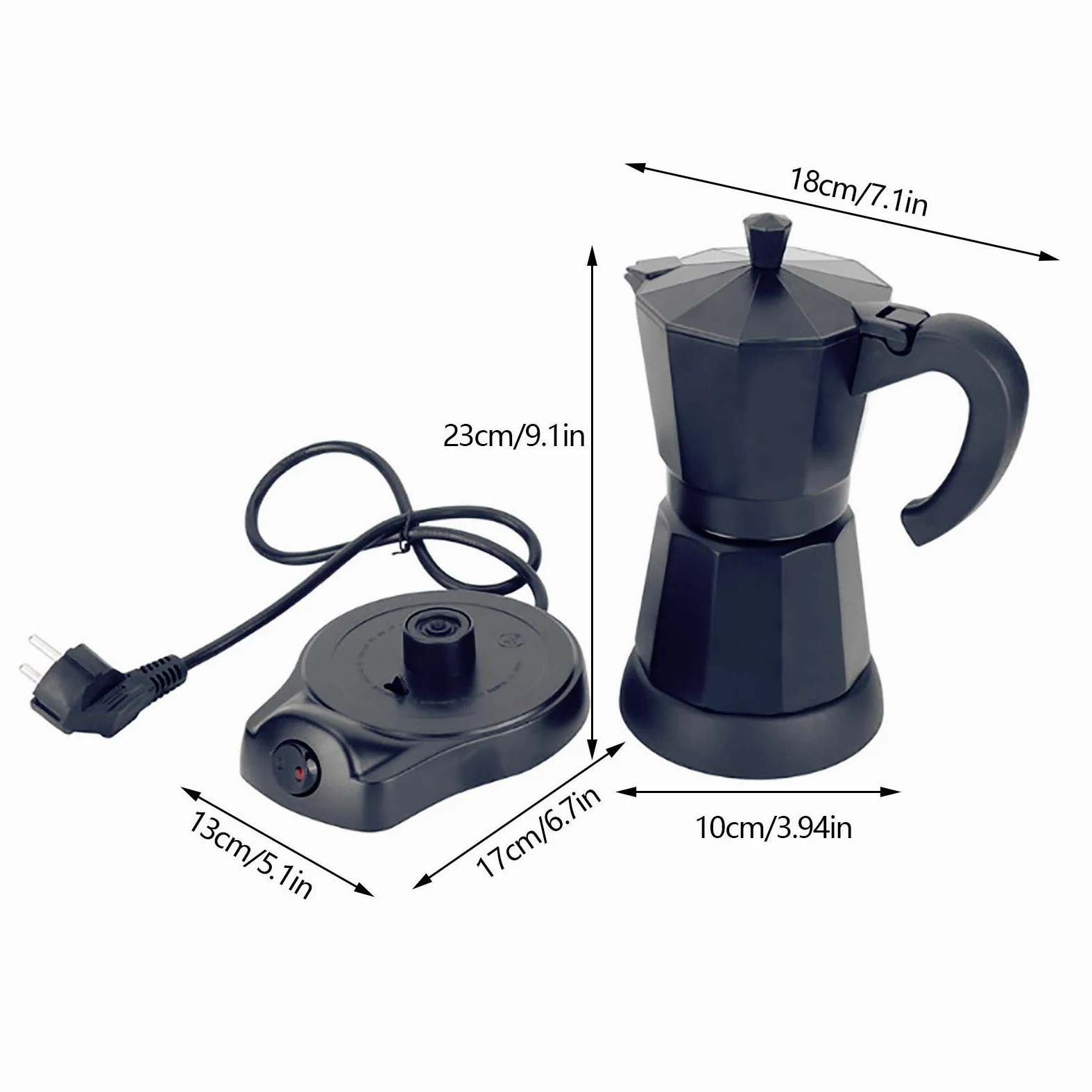 Máquina de Café Espresso Eléctrica Automática de 300 ml, con Base Separada, Aluminio, Cafetera Espresso Eléctrica Moca, 220-240 V