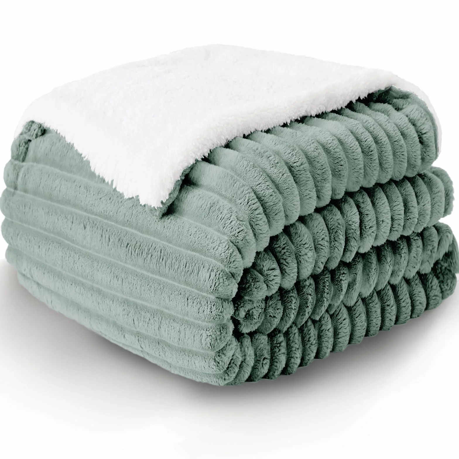 WAVVE Manta Sherpa Franela Reversible para Cama 135/150, Manta Polar con Cordón para Sofá, Grande 240 x 220 cm, Sobrecama Suave, Caliente, Transpirable para Invierno(Verde Claro)