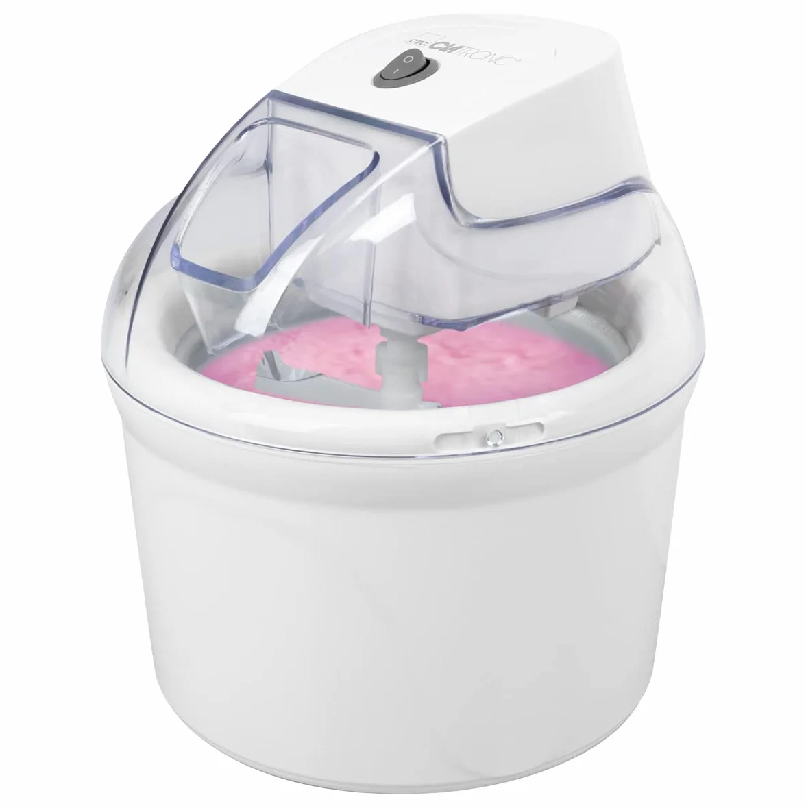 Clatronic máquina de hielo/máquina de té suave ICM 3764 para helado/sorbete/Yogur congelado/Slush, para el hogar, almacenamiento en frío, llenado, 1500 ml, incl. Sugerencias de recetas, blanco
