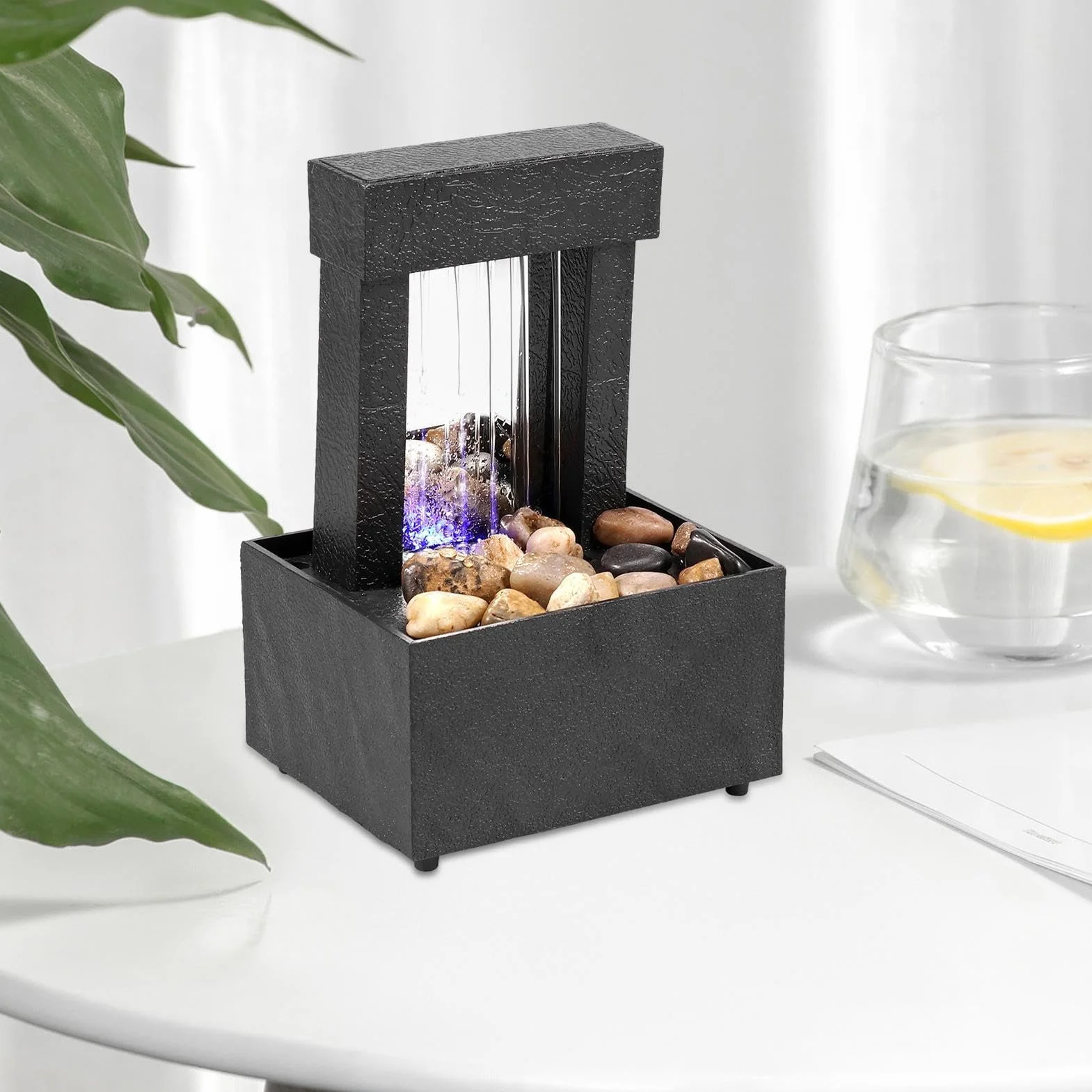 Fuente De Cascada Interior,Fuente De Agua De Mesa - Fuente de Mesa con Elemento acuático de relajación,Fuente de Escritorio de meditación Zen Feng Shui para decoración de Espacios Interiores