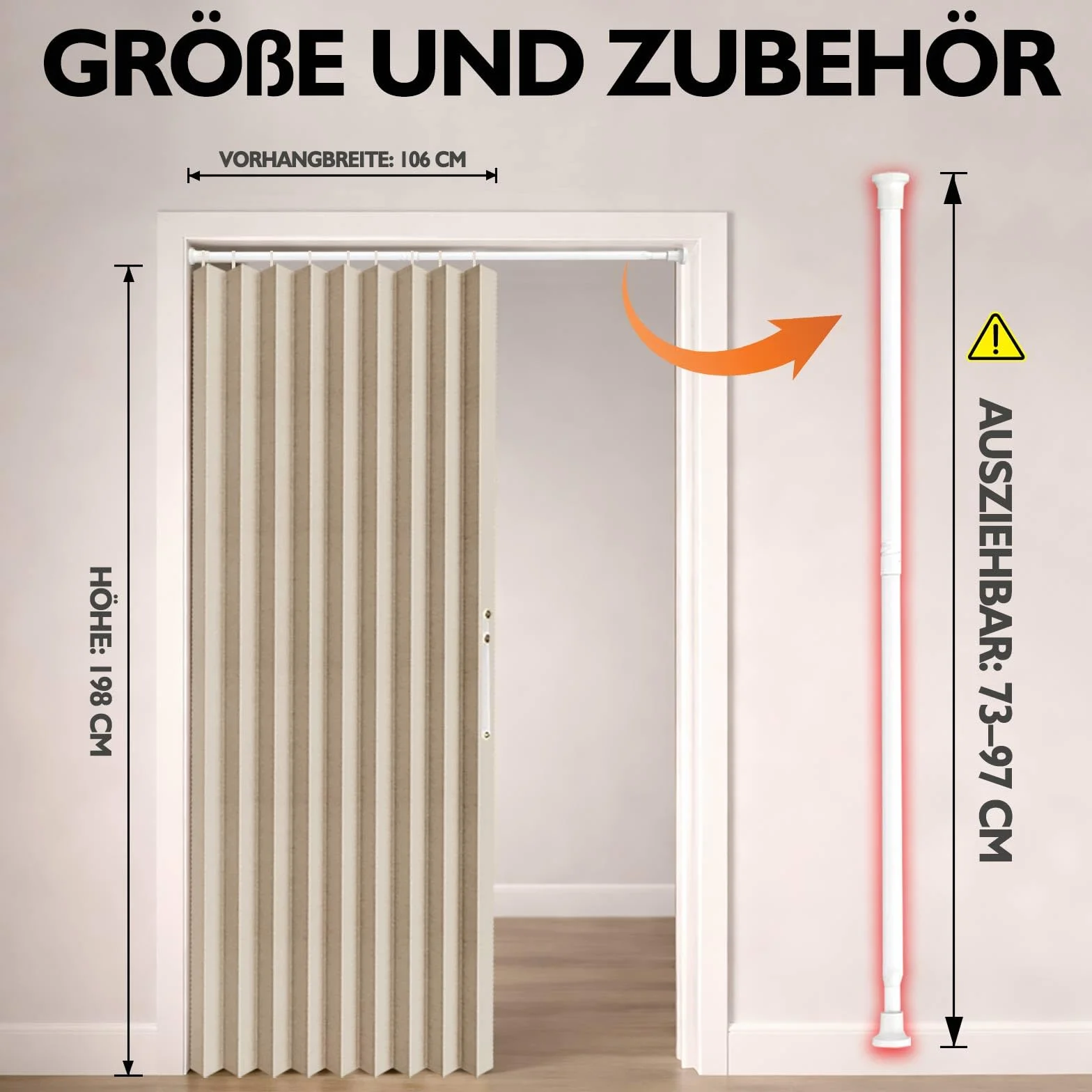 Jilron Juego completo de cortinas opacas para puerta con barra, cierre magnético para una fácil instalación sin taladrar (crema-H198 x B106 cm) 1 paquete