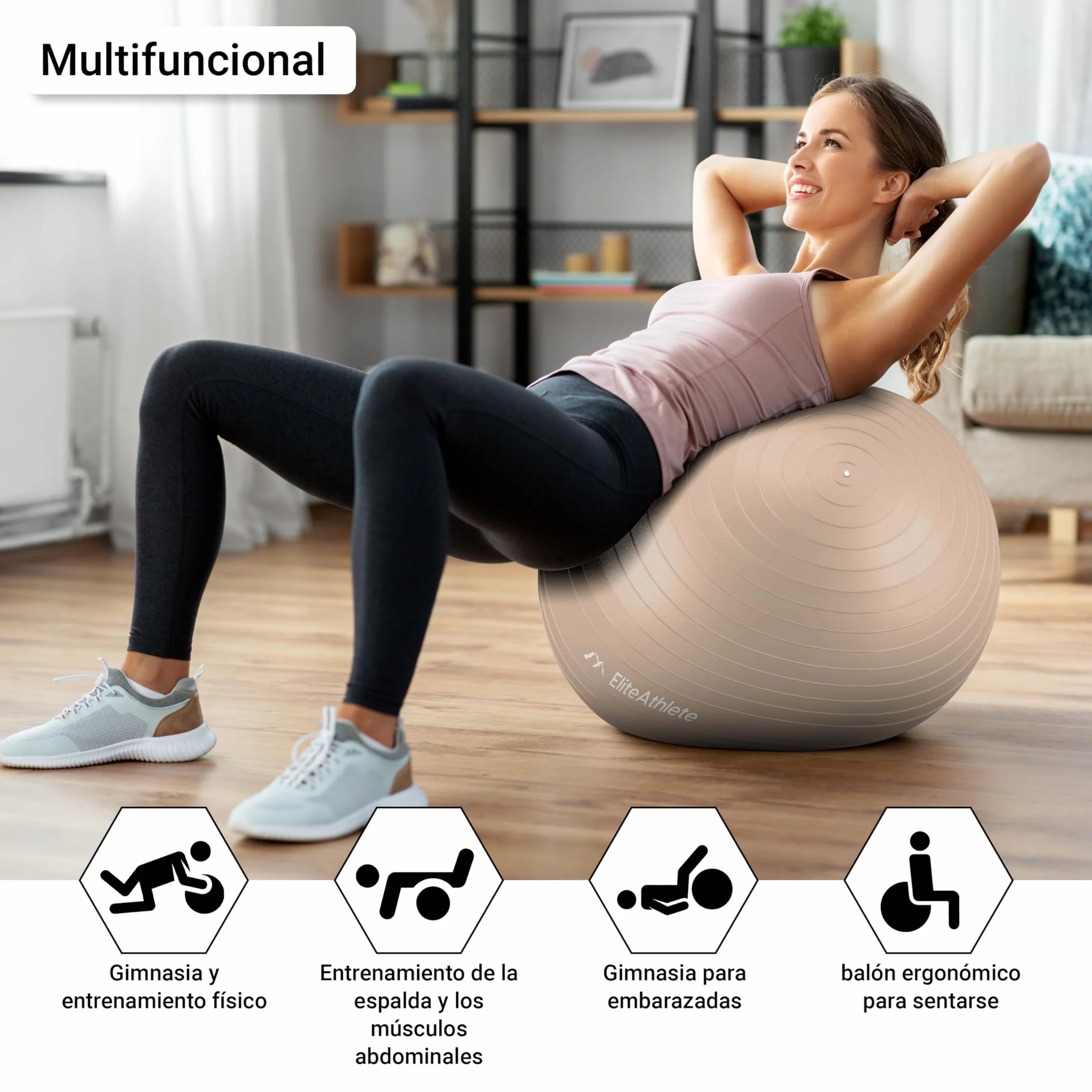 EliteAthlete Pelota de Pilates Fitball 55 cm 65 cm 75 cm 85 cm con Bomba de Aire