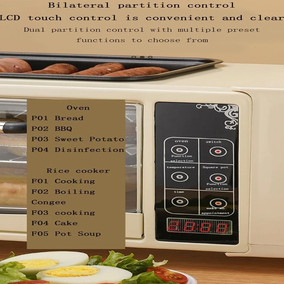 Estación de Desayuno 4 en 1, Máquina Para Hacer Desayuno Inteligente Multifunción con Horno de 2 Capas, Vaporera Eléctrica de 1 Litro y Sartén Eléctrica, Control de Temperatura Independiente, D white