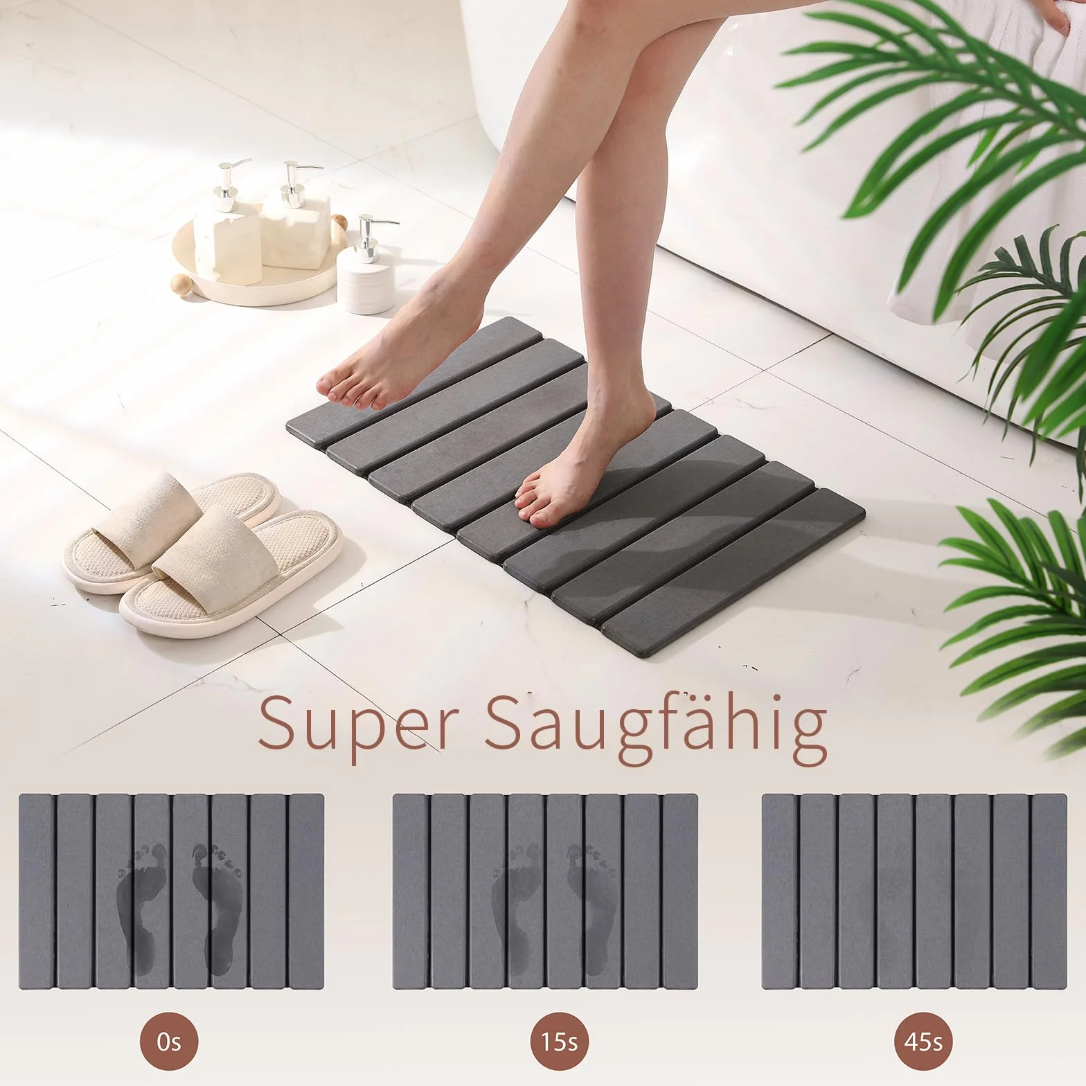 Eralove Alfombra de Baño de Diatomita, Alfombrilla Plegable 60x39cm, Antideslizante, Absorbente y Secado Rápido