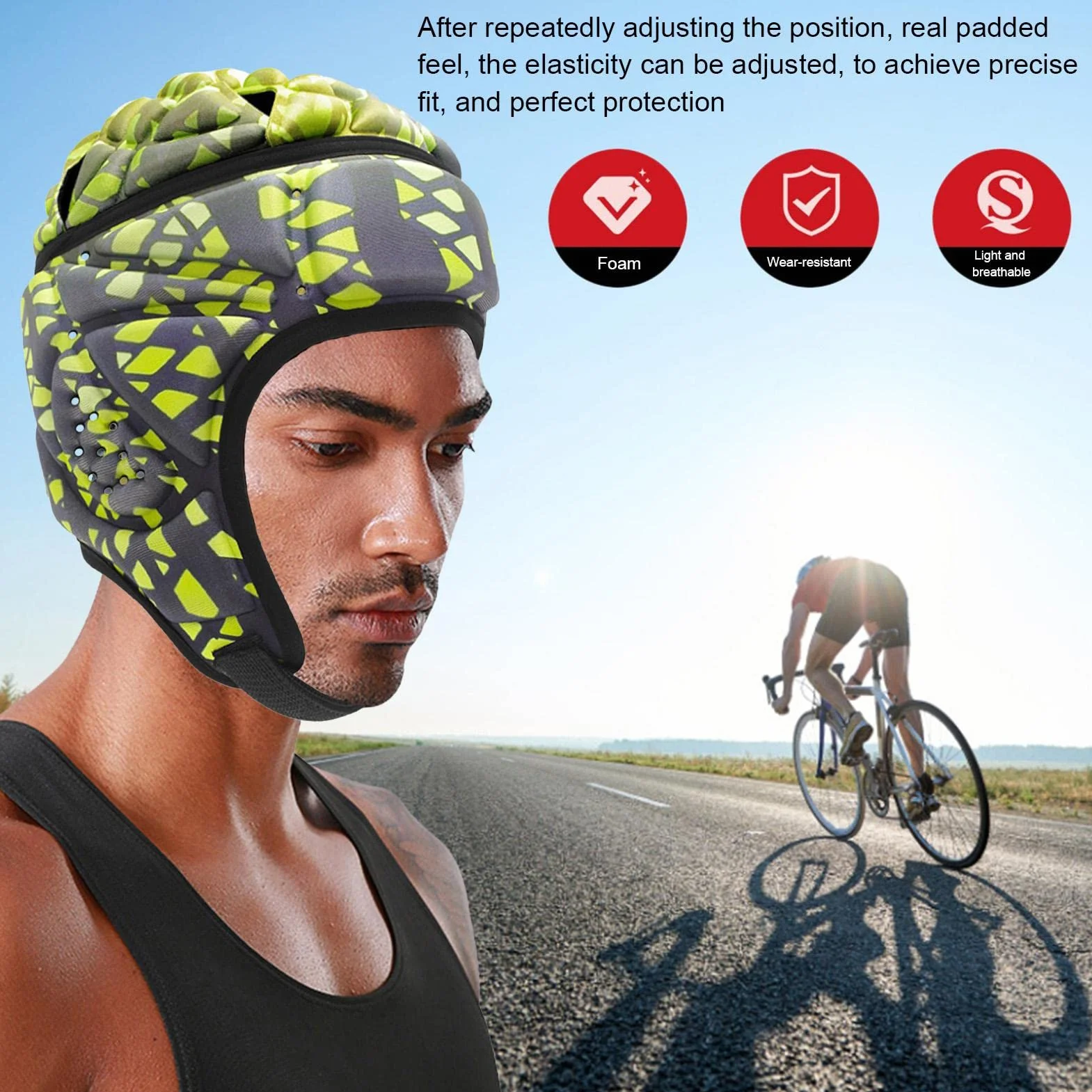 Casco Acolchado para Fútbol Bandera Rugby, Protector Cabeza Portero Ajustable Deportivo