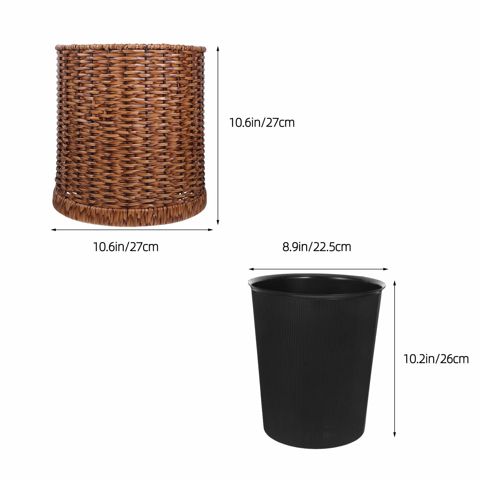 Cubo de Basura Vintage de Gran Capacidad Diseño de Doble Capa en Ratán Sintético para Hogar y Baño, Fácil de Limpiar y Oculta Bolsas de Basura